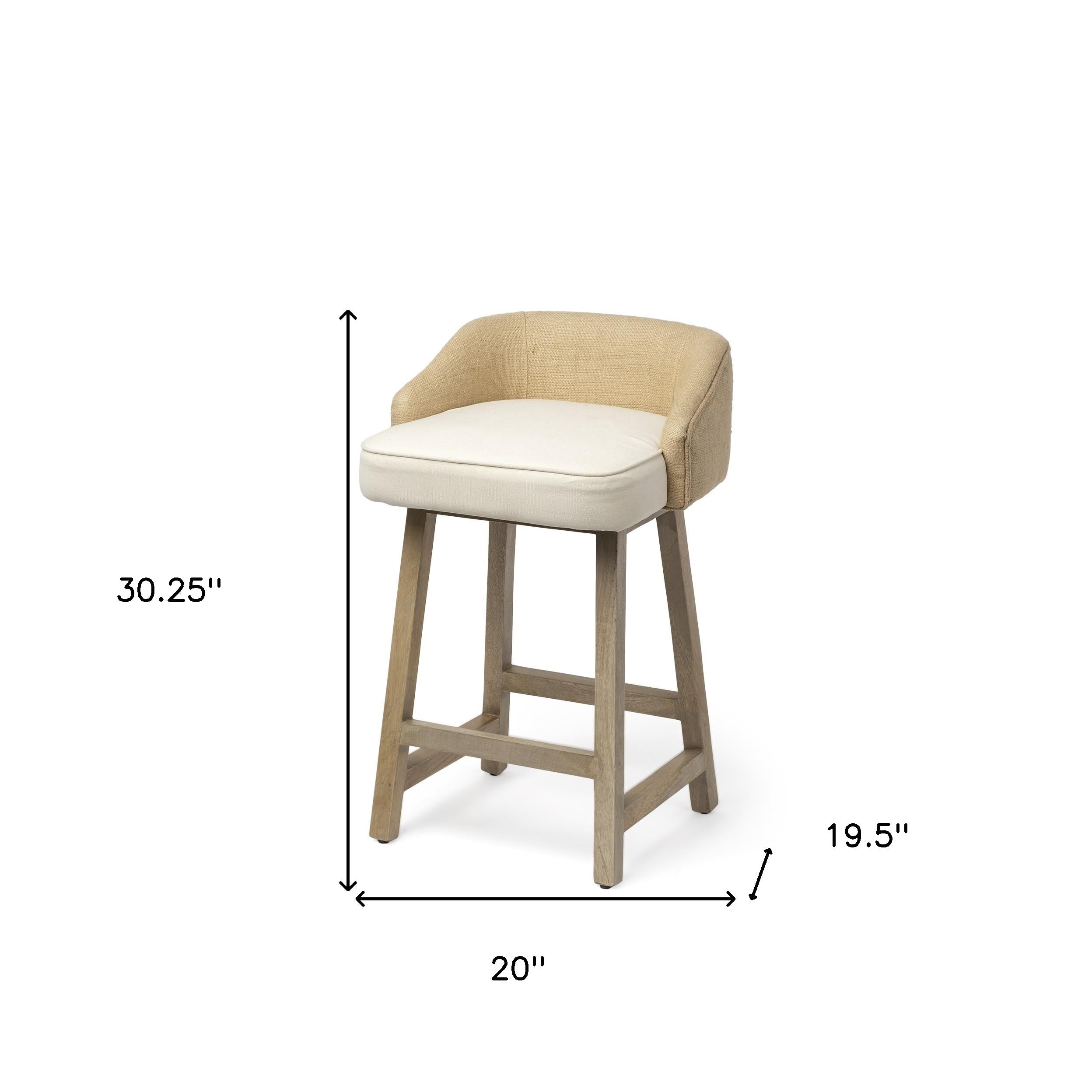 24" Beige and Natural Solid Wood Fabric And Jute Low Back Counter Height Bar Chair Homeroots Living Room
