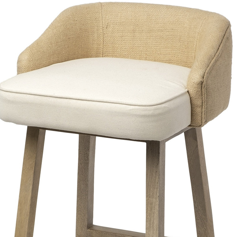 24" Beige and Natural Solid Wood Fabric And Jute Low Back Counter Height Bar Chair Homeroots Living Room