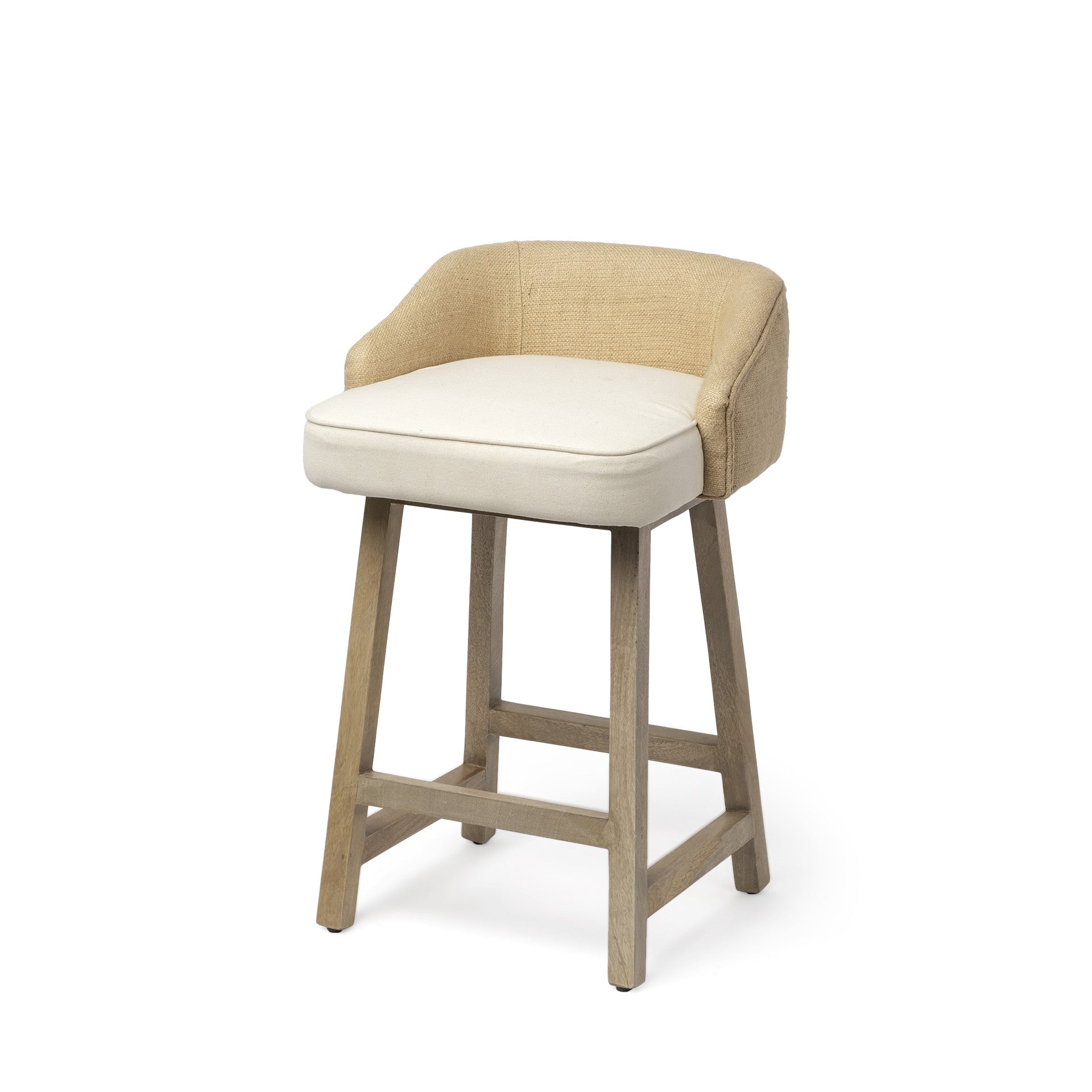 24" Beige and Natural Solid Wood Fabric And Jute Low Back Counter Height Bar Chair Homeroots Living Room