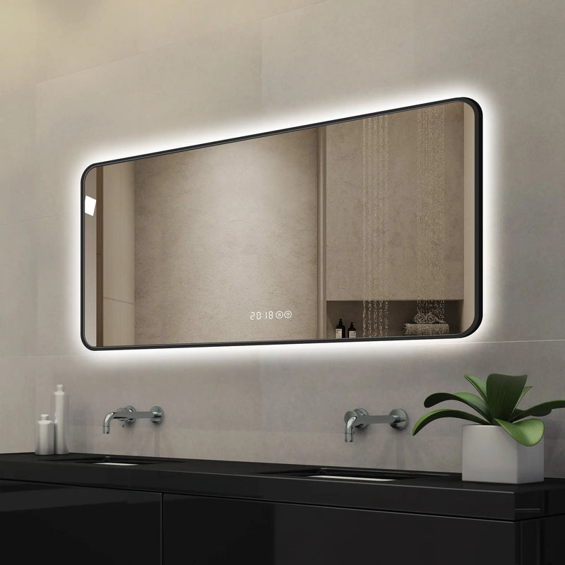 24" Black Aluminum Lighted Framed Bathroom Vanity Mirror Homeroots Bed & Bath