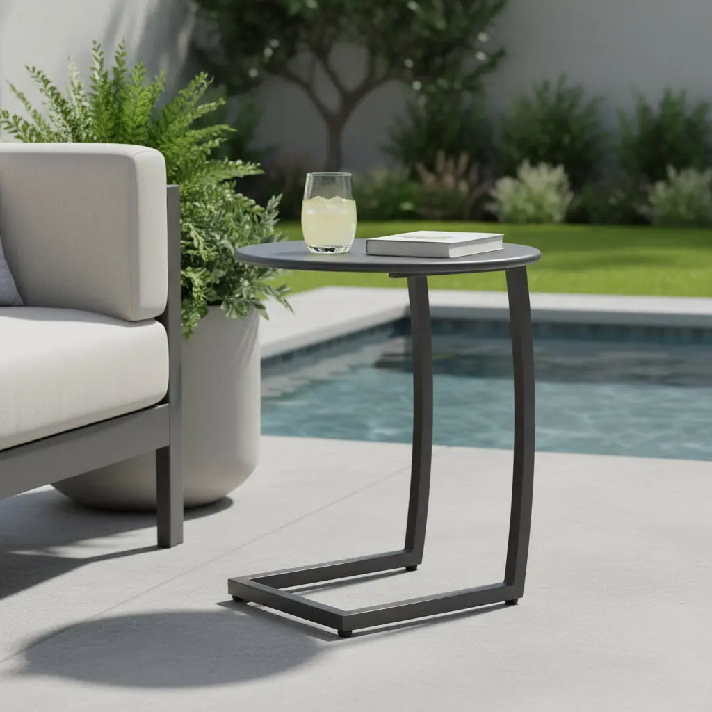 24" Black Aluminum Round End Table Homeroots Outdoor
