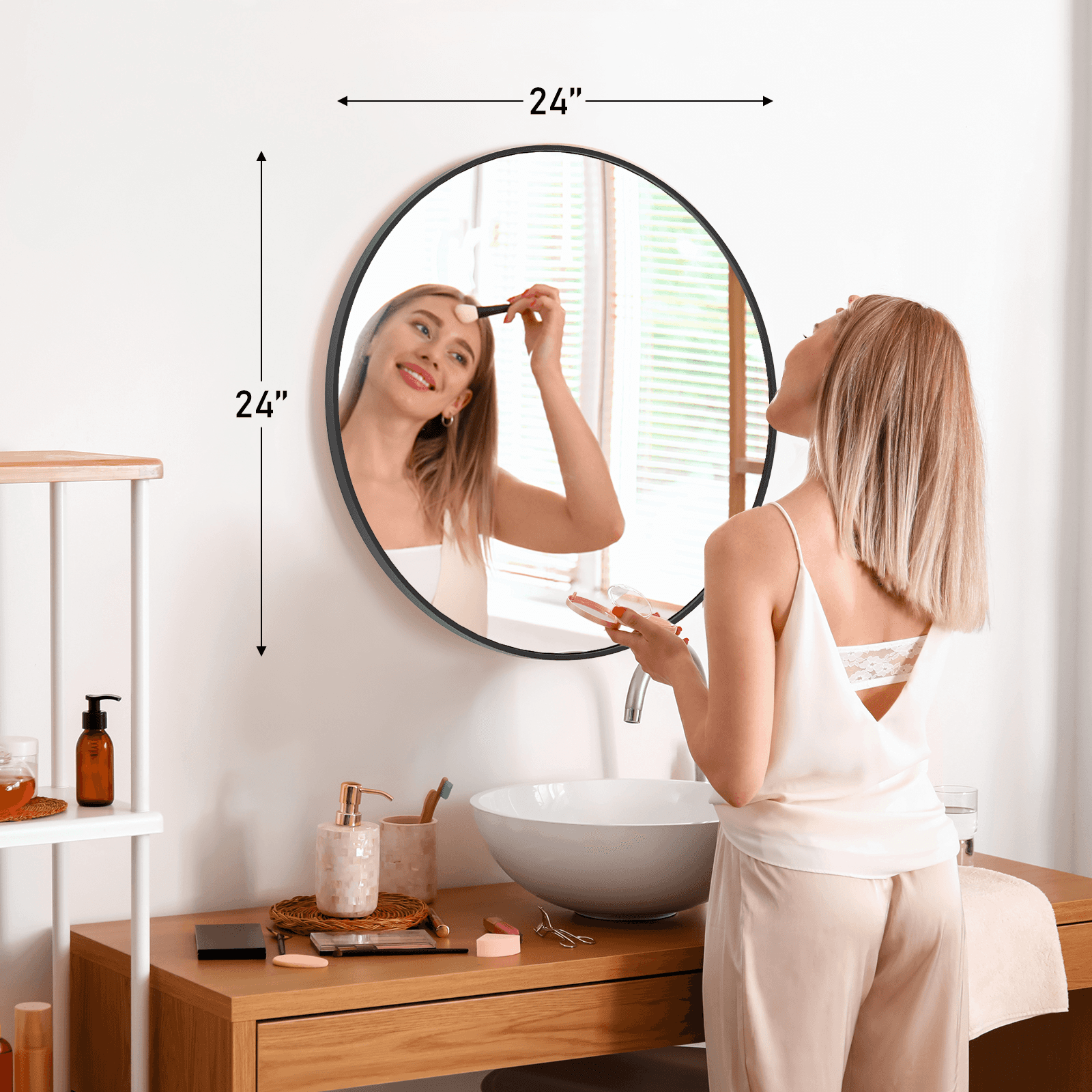 24" Black Aluminum Round Framed Accent Mirror Homeroots Bed & Bath