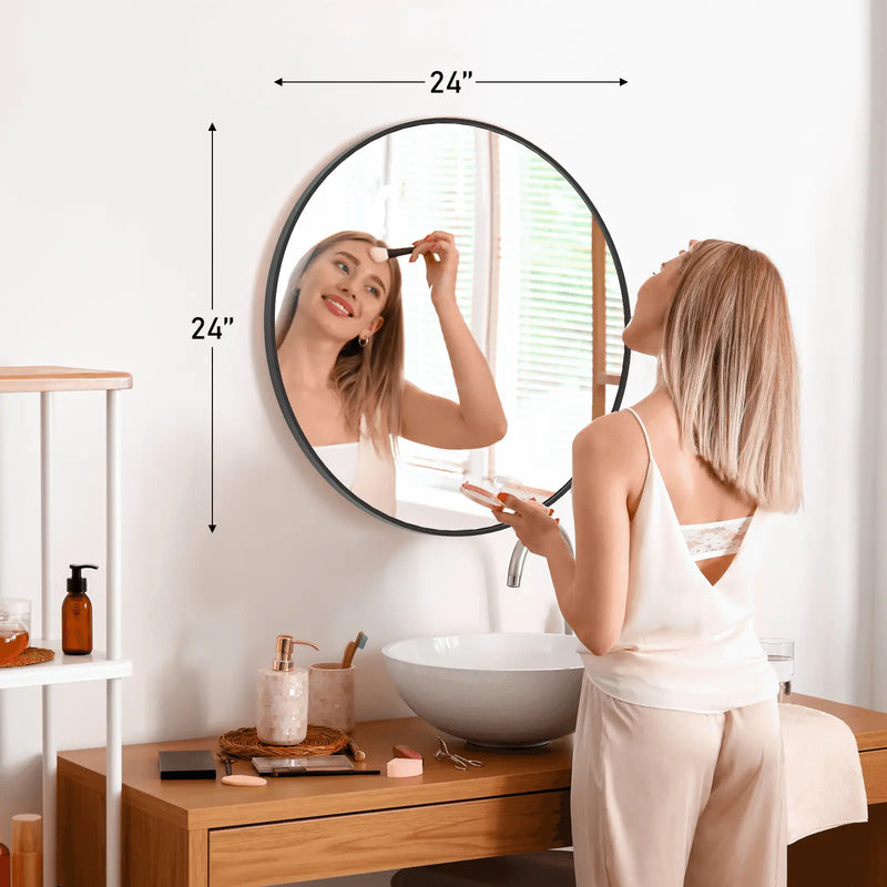 24" Black Aluminum Round Framed Accent Mirror Homeroots Bed & Bath