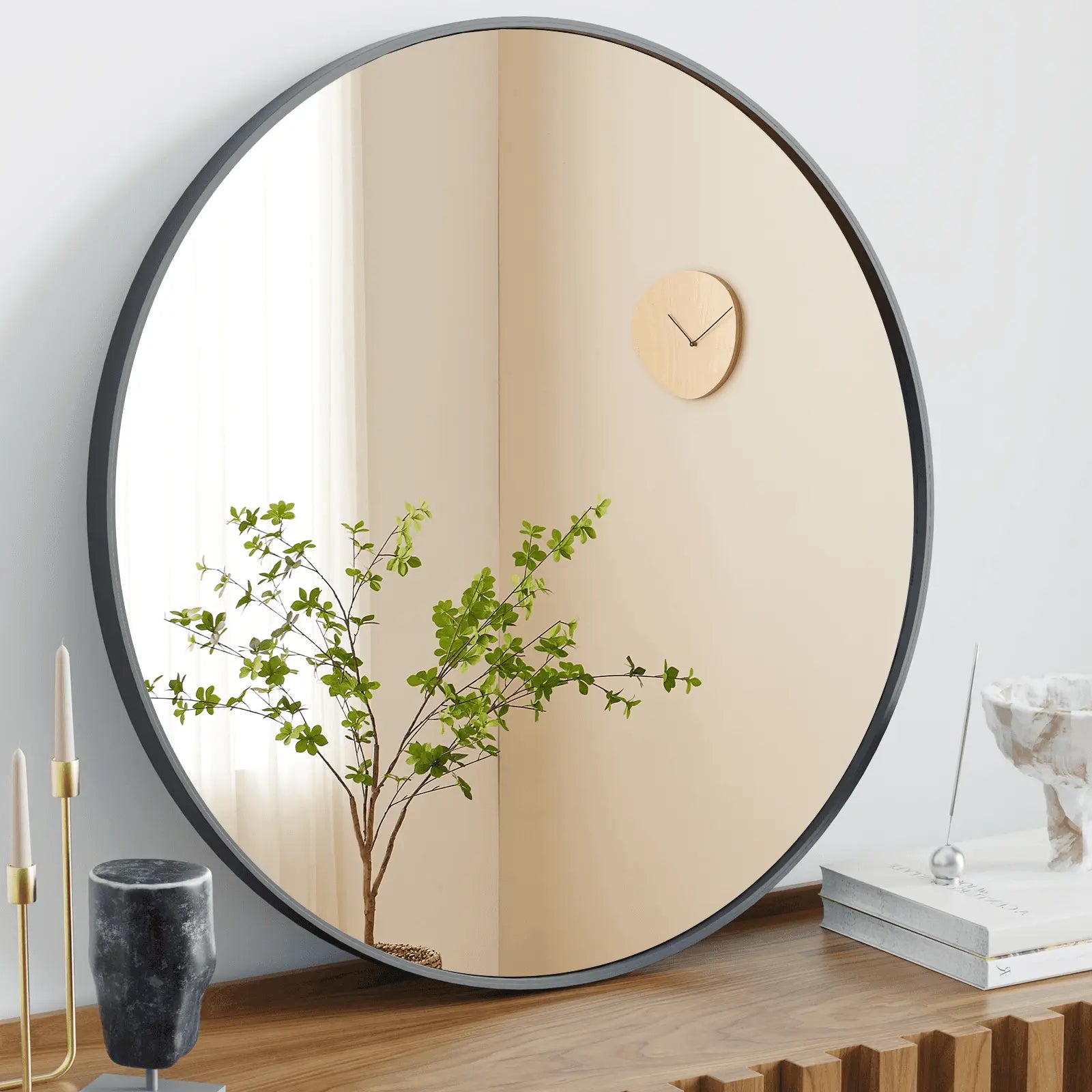 24" Black Aluminum Round Framed Accent Mirror Homeroots Bed & Bath
