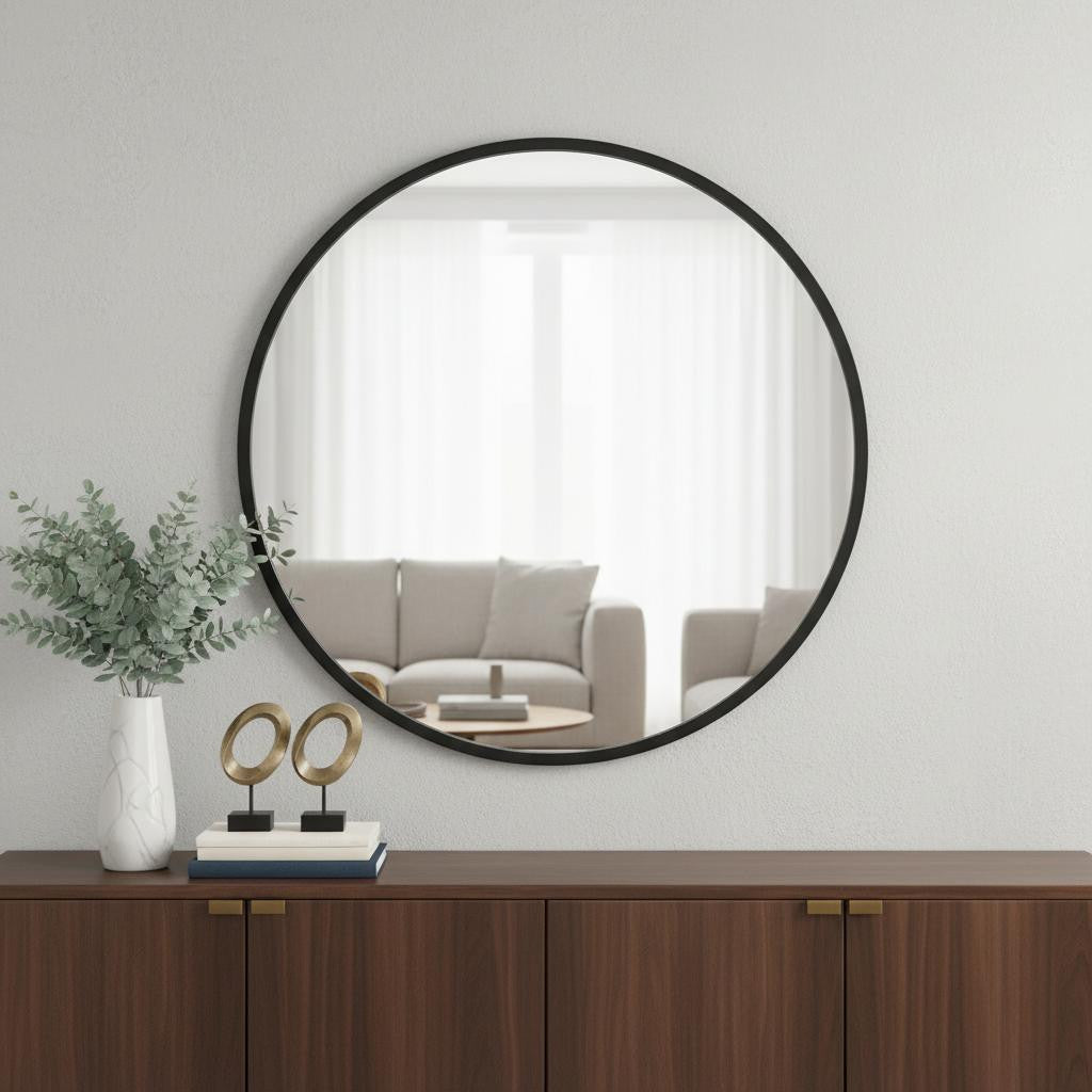 24" Black Aluminum Round Framed Accent Mirror Homeroots Bed & Bath