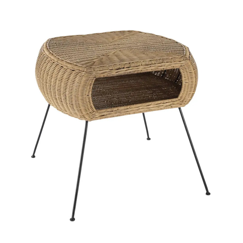 24" Black And Brown Distressed Rattan And Iron Round End Table With Shelf Homeroots Living Room
