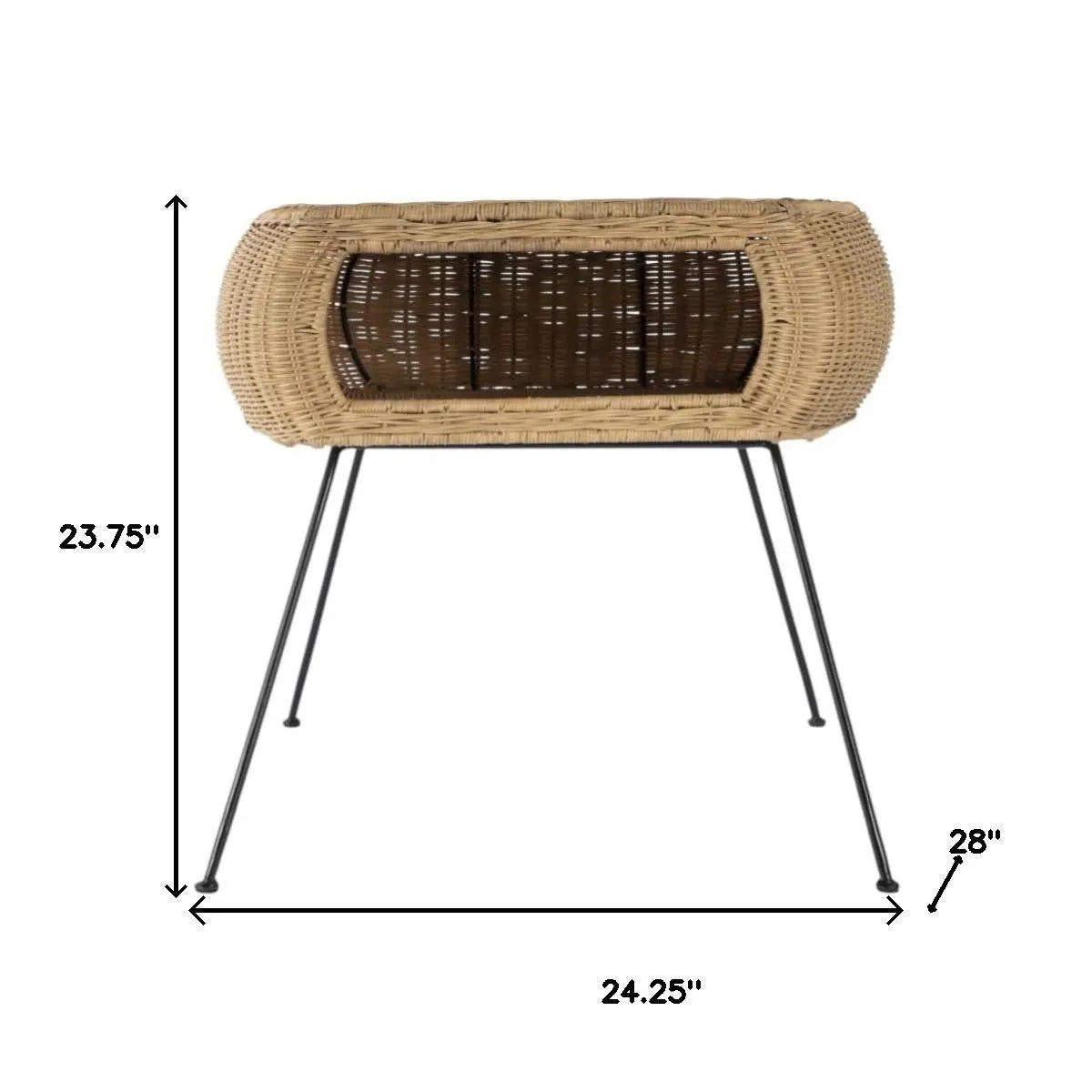 24" Black And Brown Distressed Rattan And Iron Round End Table With Shelf Homeroots Living Room