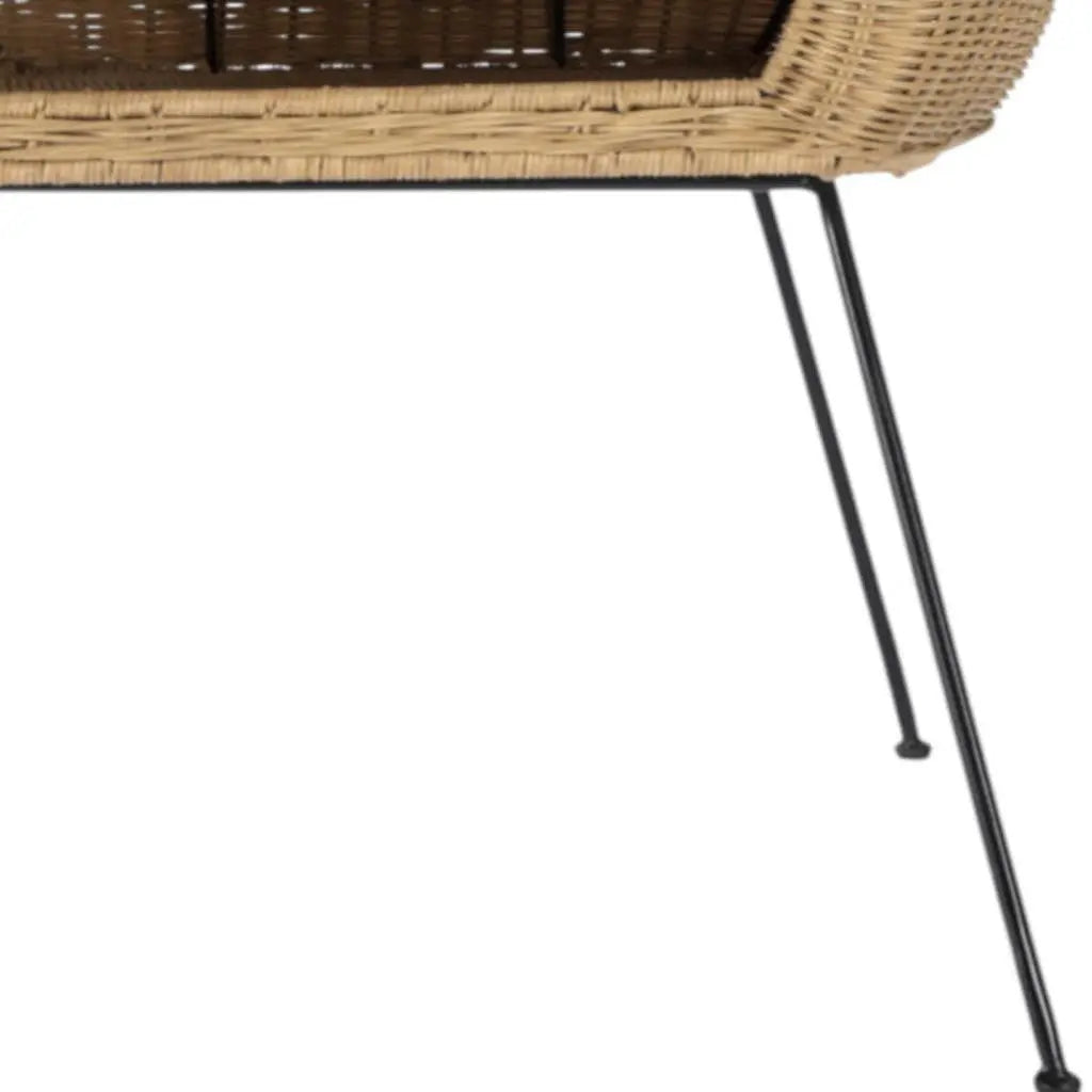 24" Black And Brown Distressed Rattan And Iron Round End Table With Shelf Homeroots Living Room