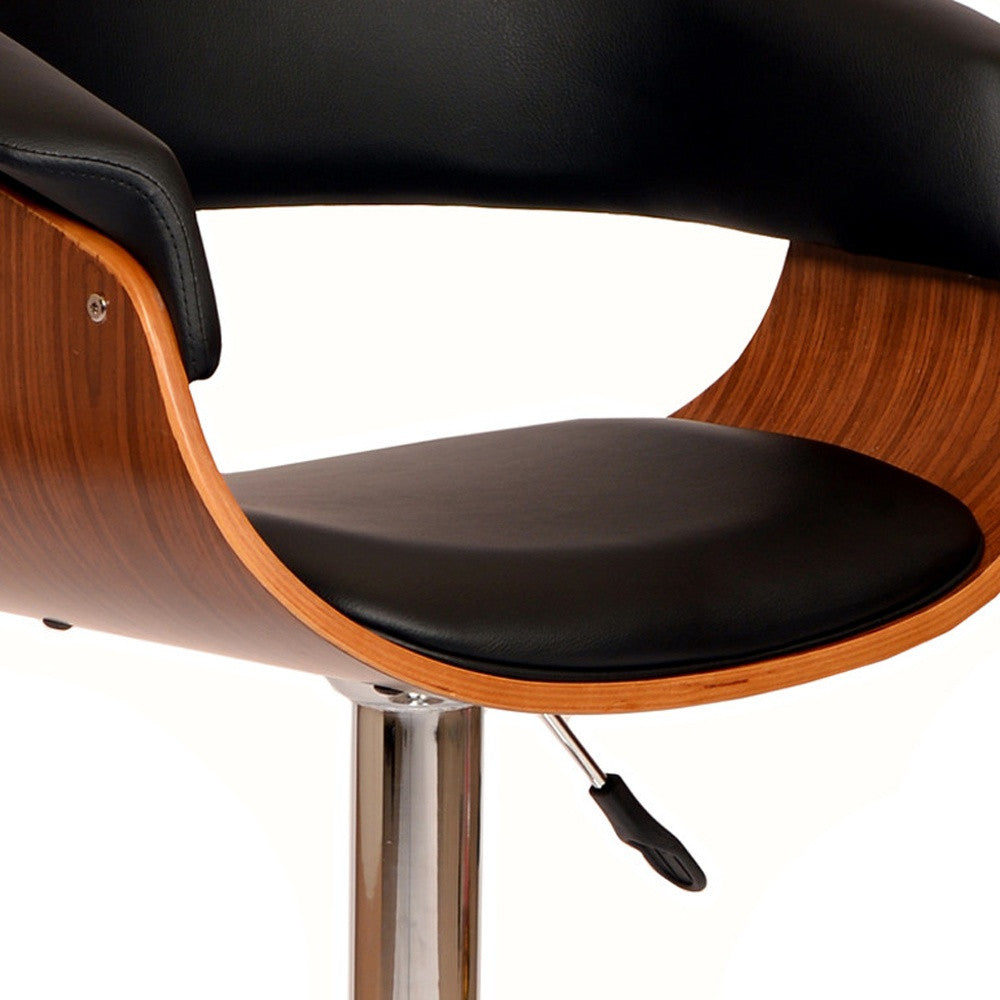 24" Black And Brown Faux Leather And Solid Wood Swivel Low Back Adjustable Height Bar Chair - GreatEagleInc