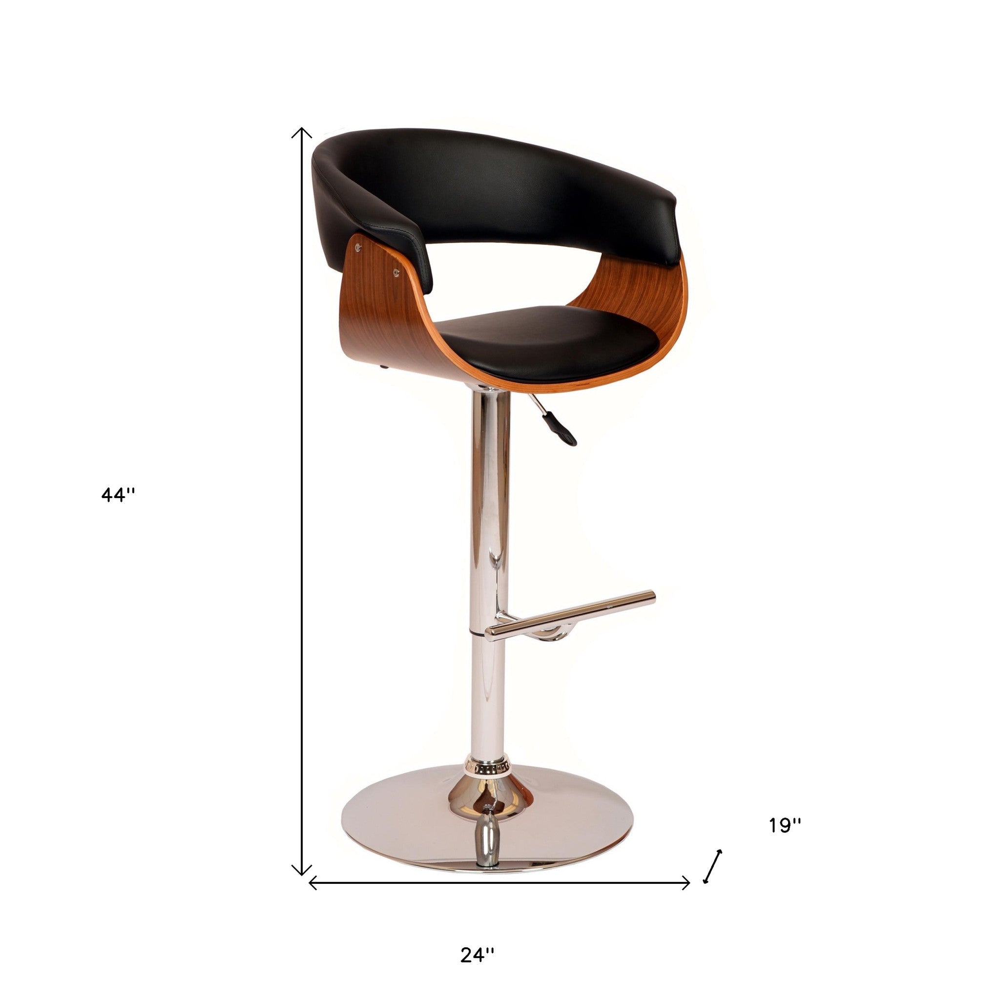 24" Black And Brown Faux Leather And Solid Wood Swivel Low Back Adjustable Height Bar Chair - GreatEagleInc