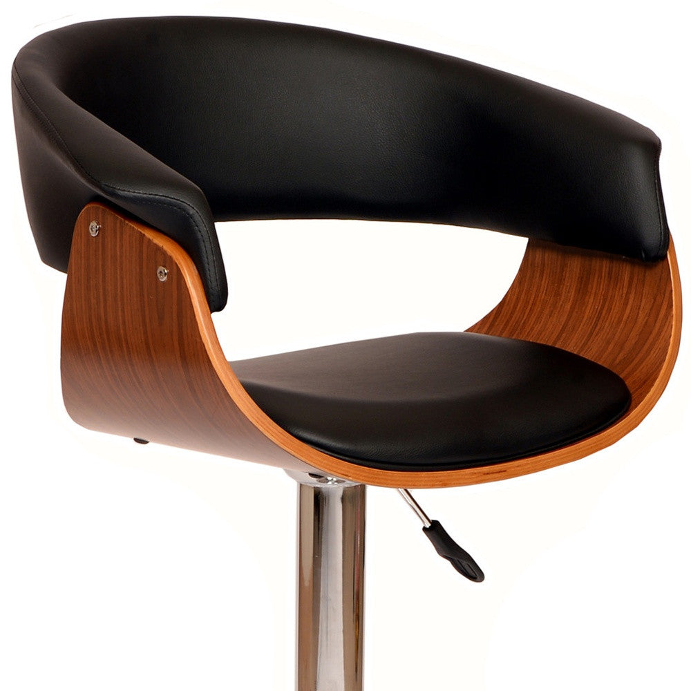 24" Black And Brown Faux Leather And Solid Wood Swivel Low Back Adjustable Height Bar Chair - GreatEagleInc