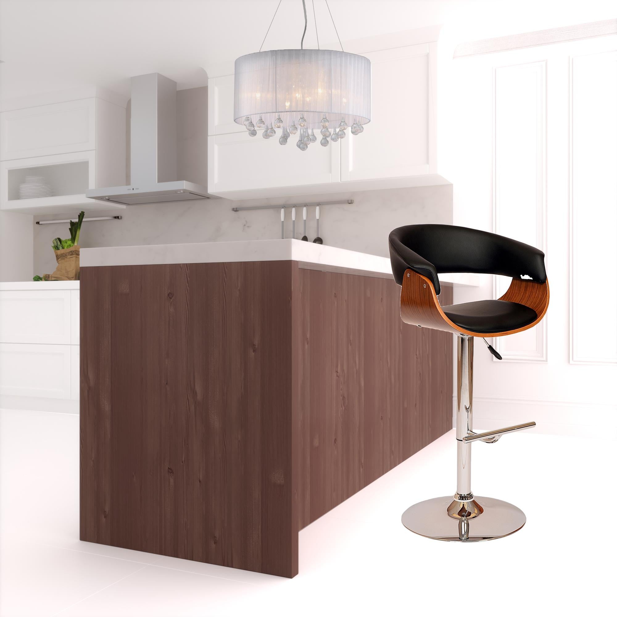 24" Black And Brown Faux Leather And Solid Wood Swivel Low Back Adjustable Height Bar Chair - GreatEagleInc