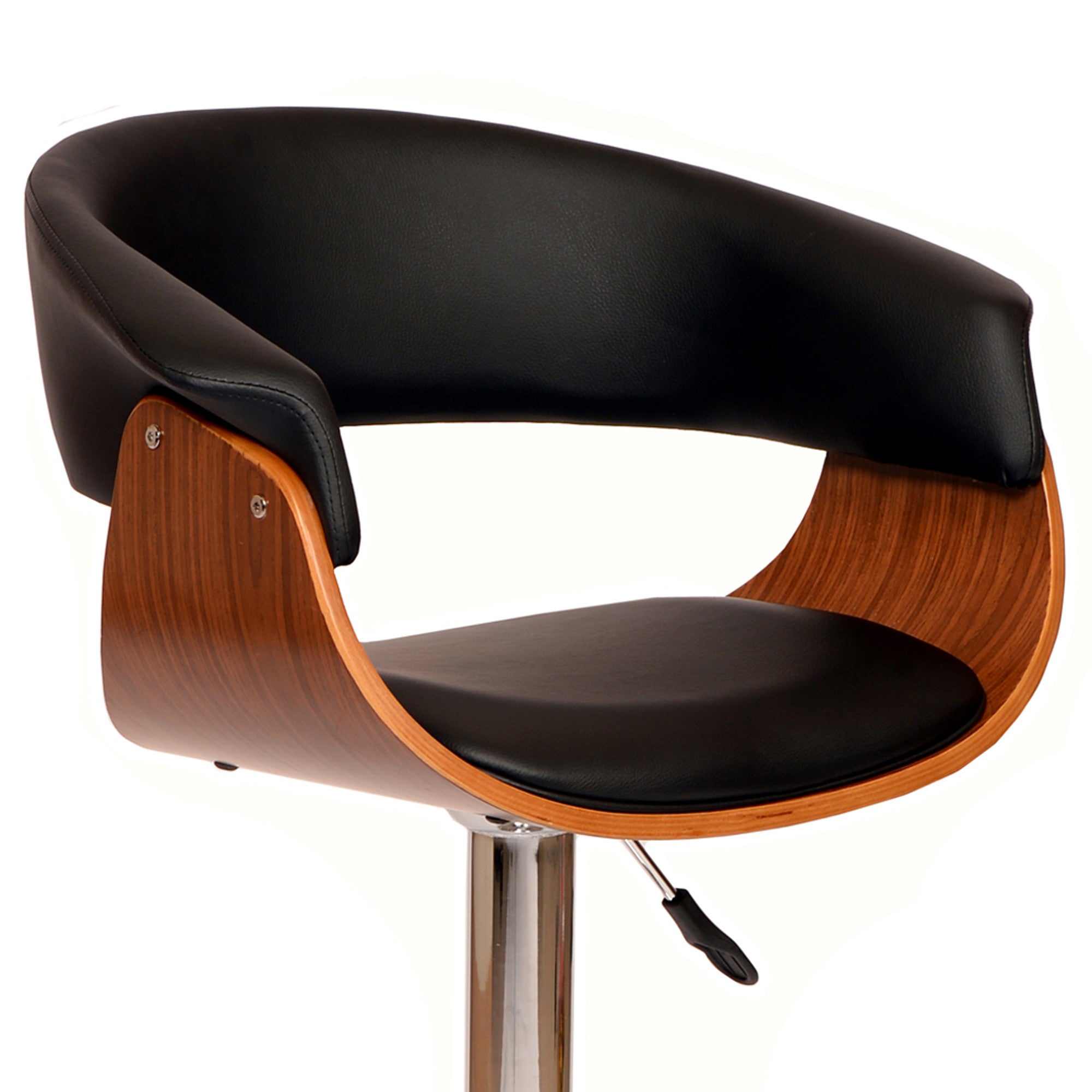 24" Black And Brown Faux Leather And Solid Wood Swivel Low Back Adjustable Height Bar Chair - GreatEagleInc