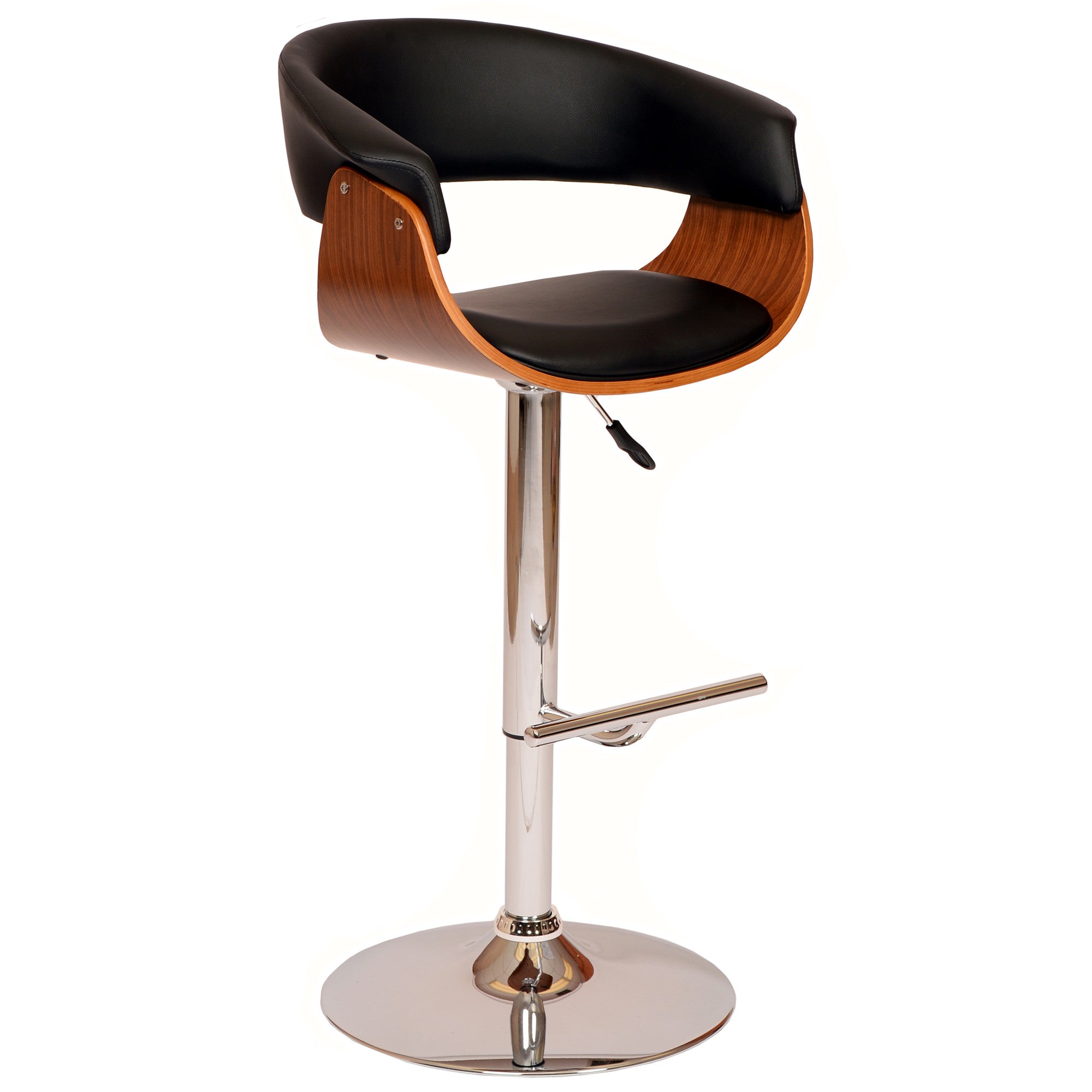 24" Black And Brown Faux Leather And Solid Wood Swivel Low Back Adjustable Height Bar Chair - GreatEagleInc