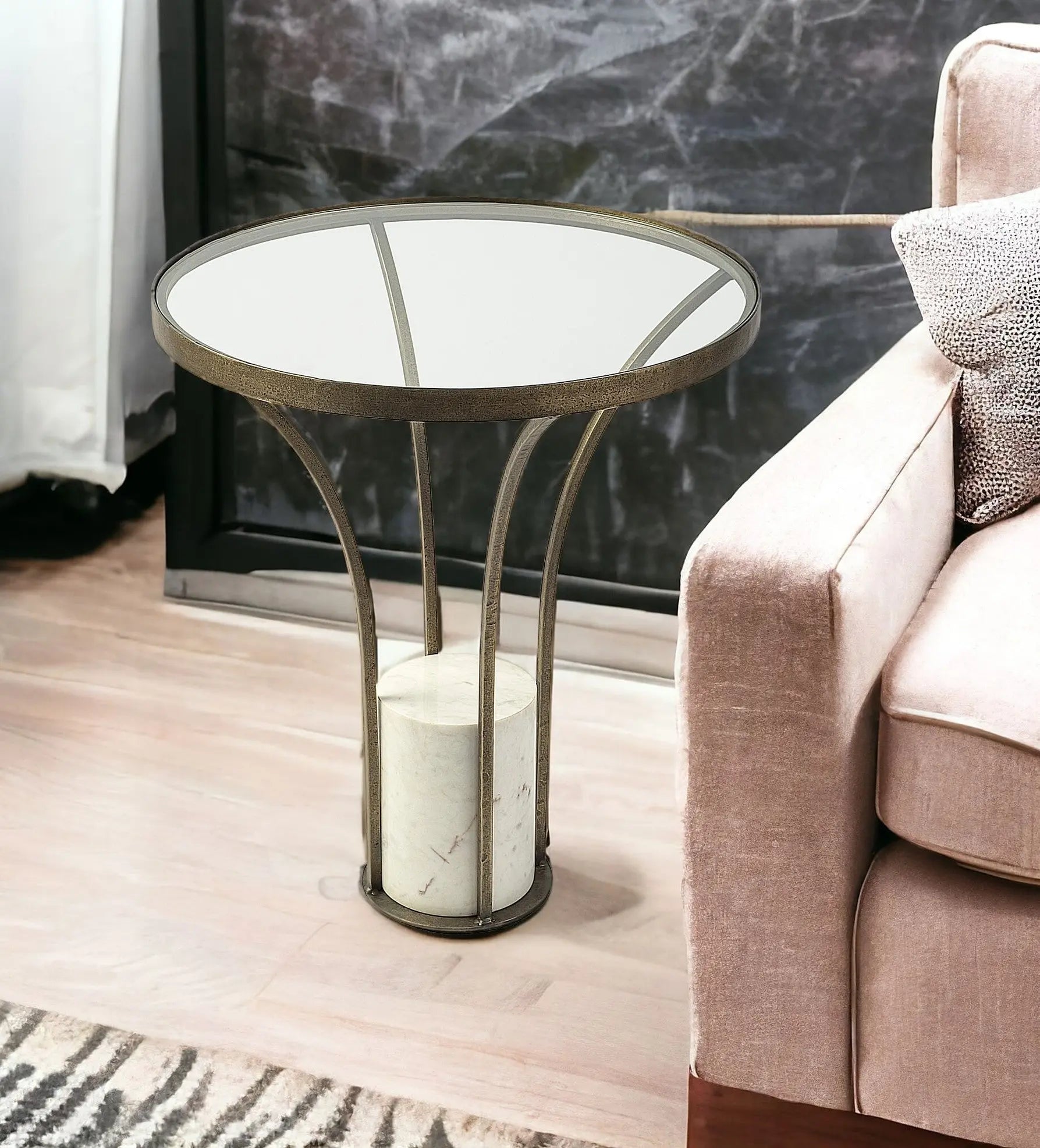 24" Black And White Glass Round End Table - GreatEagleInc