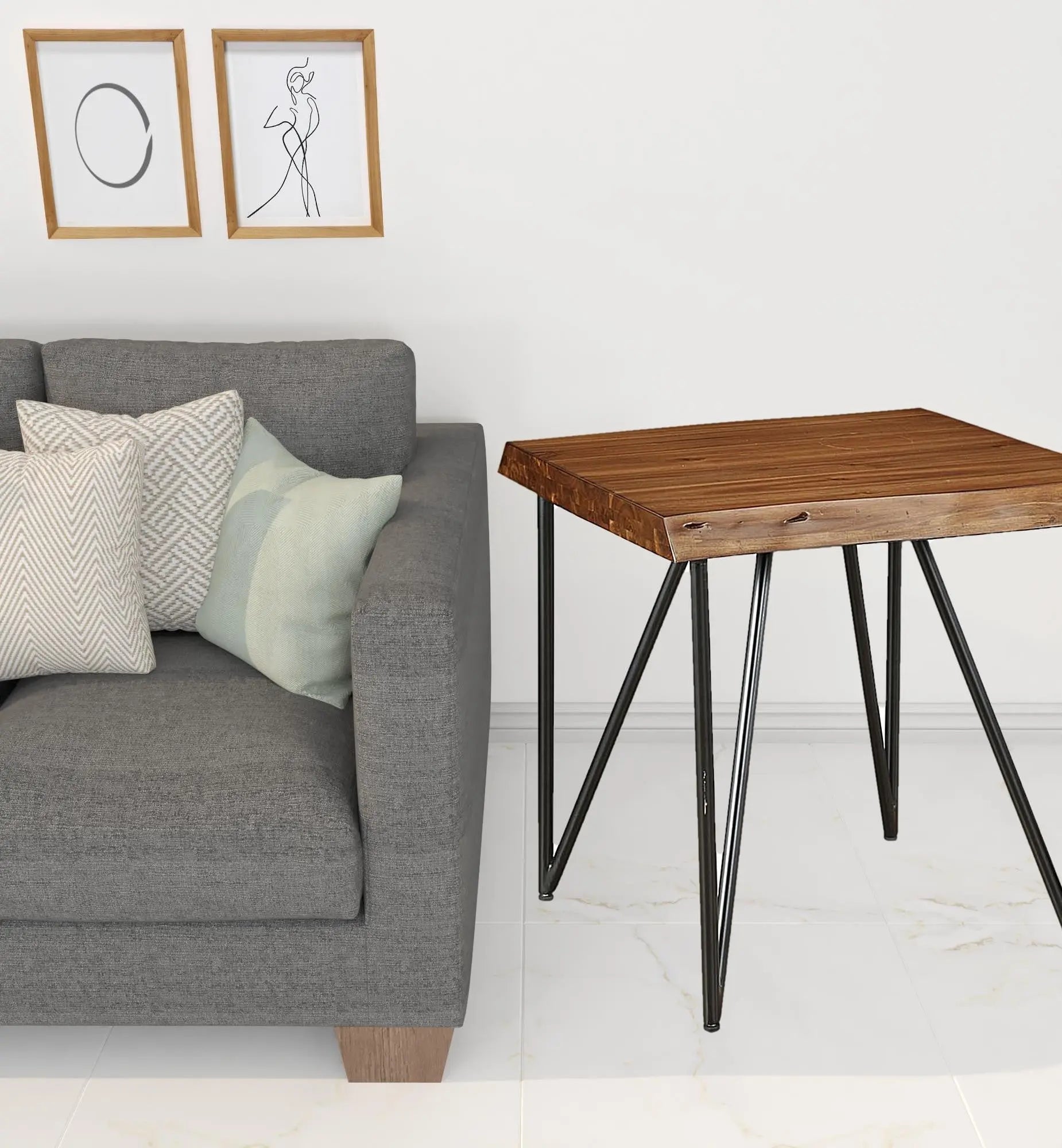 24" Black And Wood Brown Solid Wood End Table - GreatEagleInc