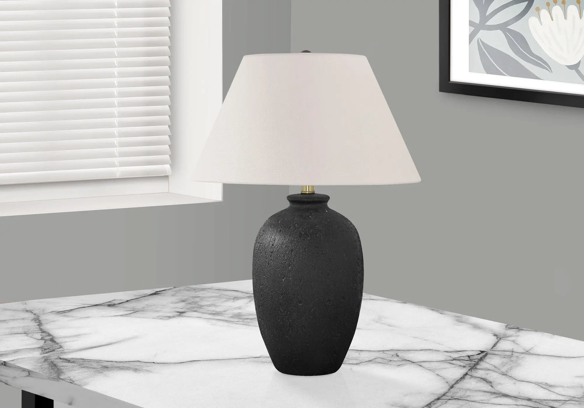 24" Black Ceramic Round Table Lamp With Ivory Empire Shade Homeroots Lighting