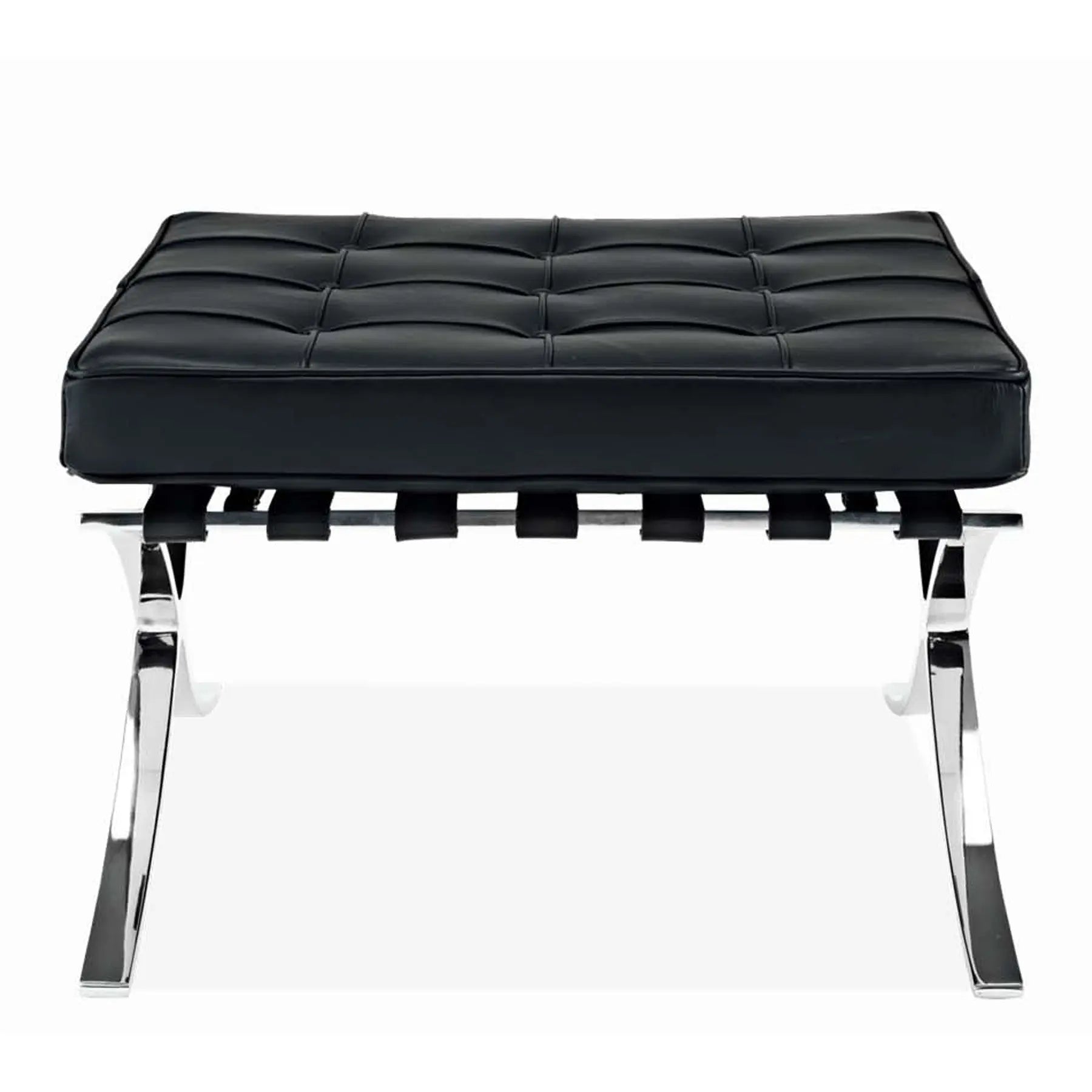 24" Black Genuine Leather and Silver Tufted Footstool Ottoman Homeroots Living Room
