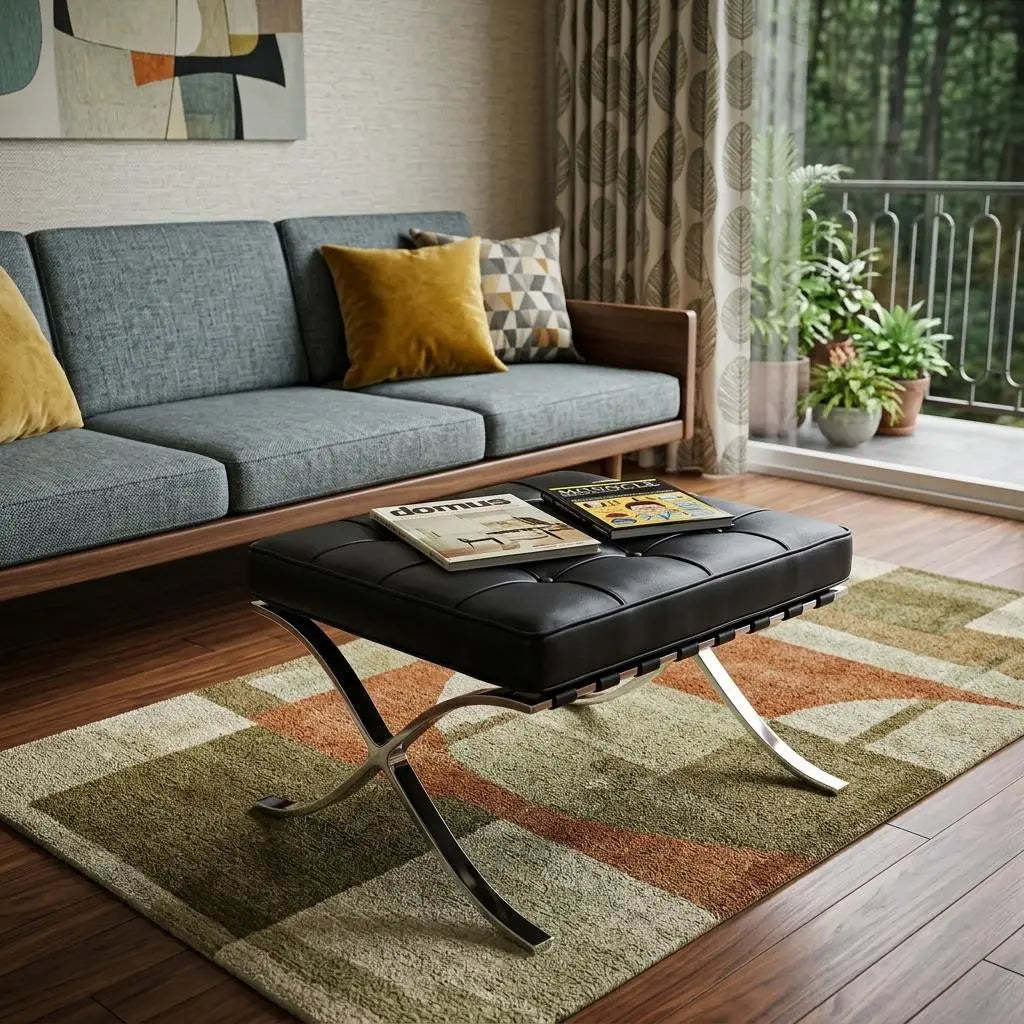 24" Black Genuine Leather and Silver Tufted Footstool Ottoman Homeroots Living Room