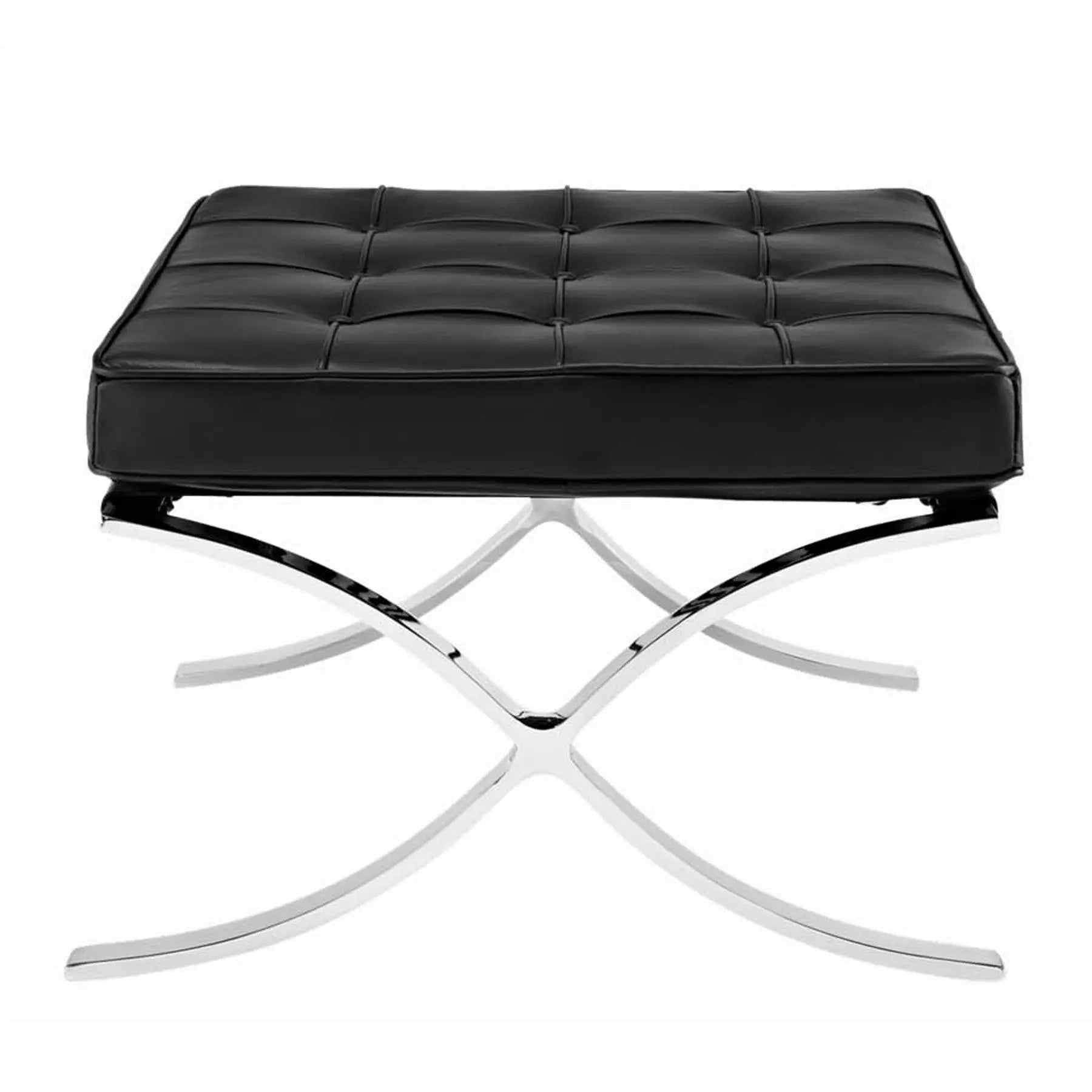 24" Black Genuine Leather and Silver Tufted Footstool Ottoman Homeroots Living Room