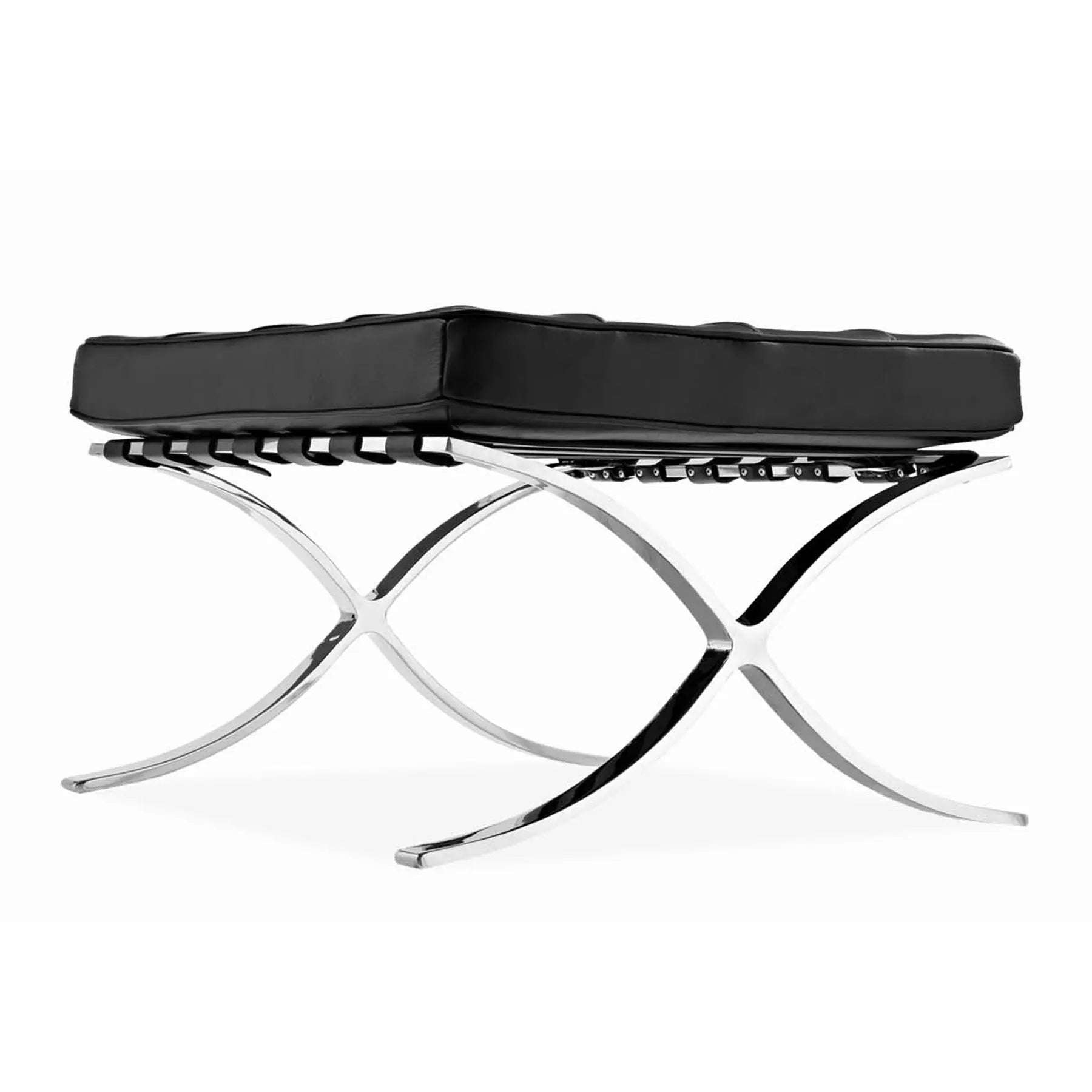 24" Black Genuine Leather and Silver Tufted Footstool Ottoman Homeroots Living Room