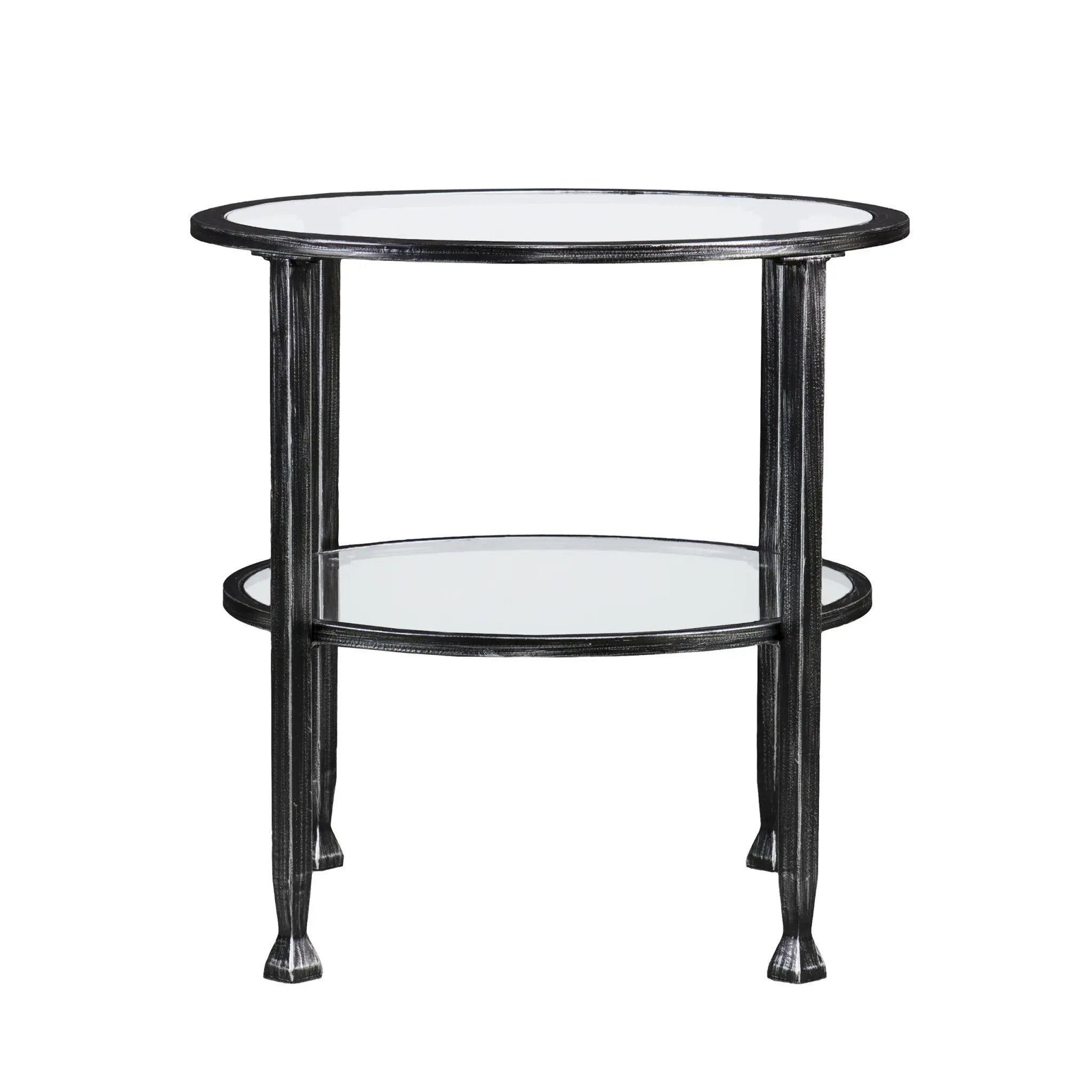 24" Black Glass And Iron Round End Table Homeroots Living Room