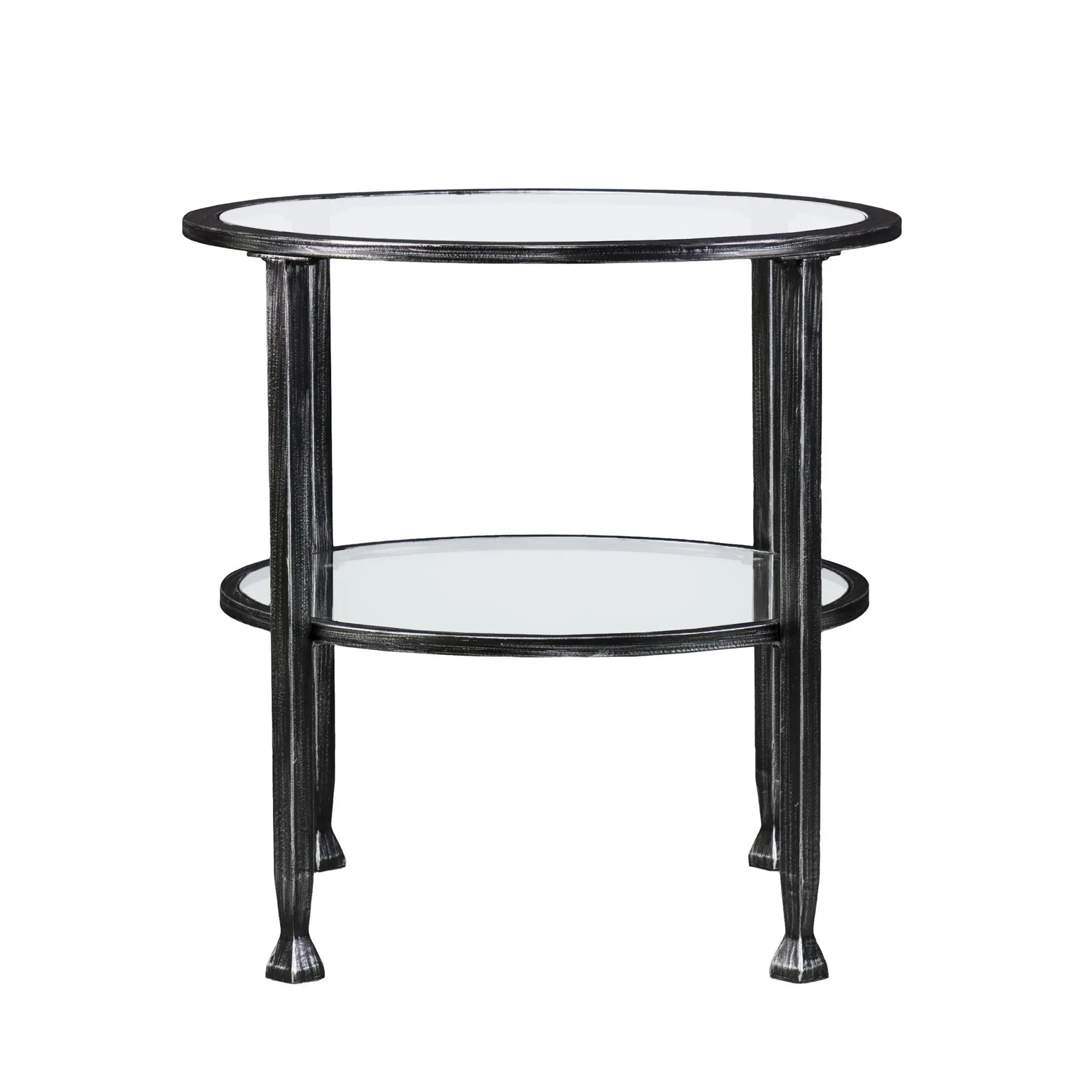 24" Black Glass And Iron Round End Table Homeroots Living Room