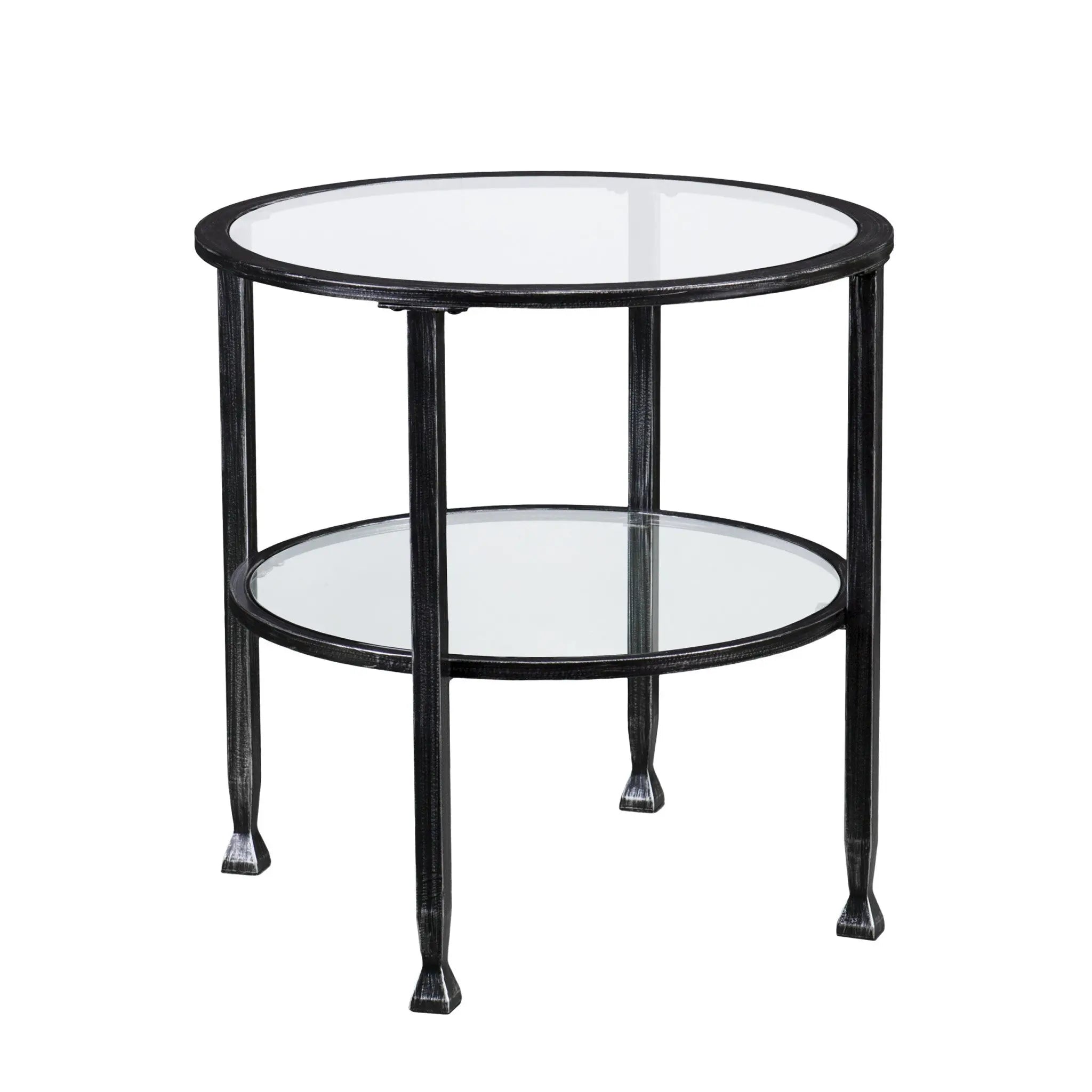 24" Black Glass And Iron Round End Table Homeroots Living Room