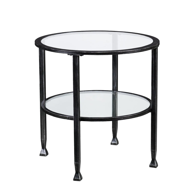 24" Black Glass And Iron Round End Table Homeroots Living Room