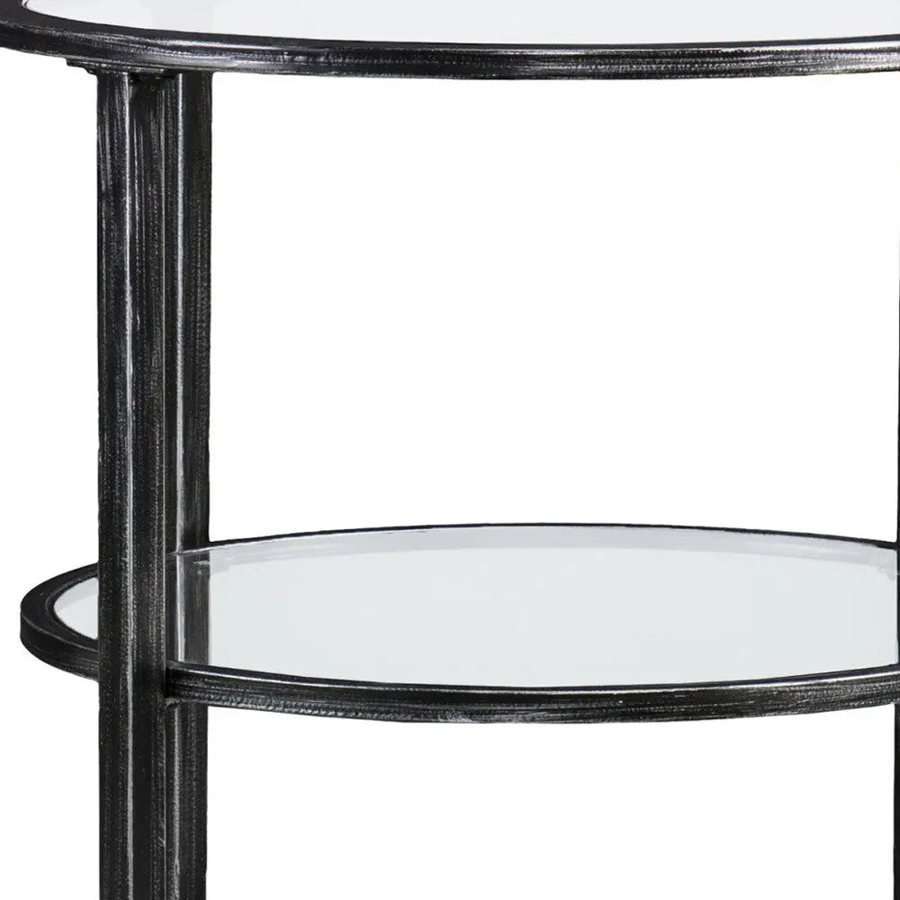 24" Black Glass And Iron Round End Table Homeroots Living Room