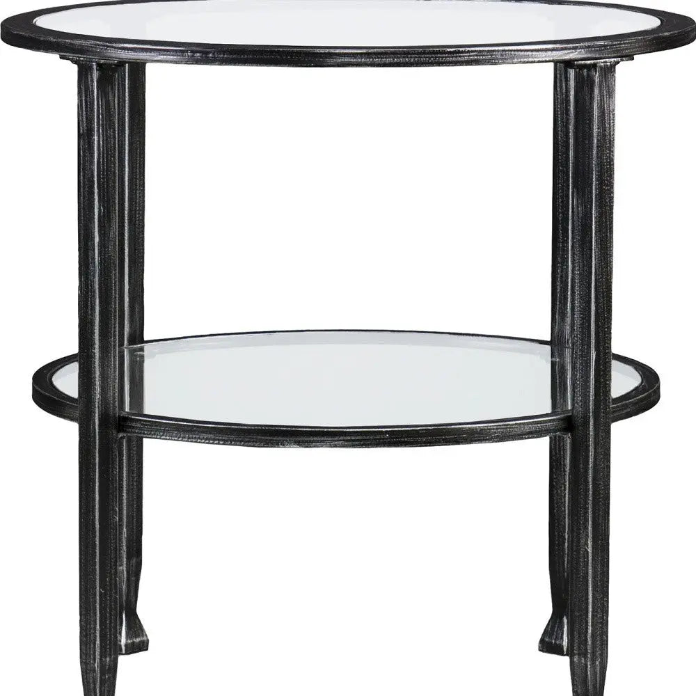 24" Black Glass And Iron Round End Table Homeroots Living Room