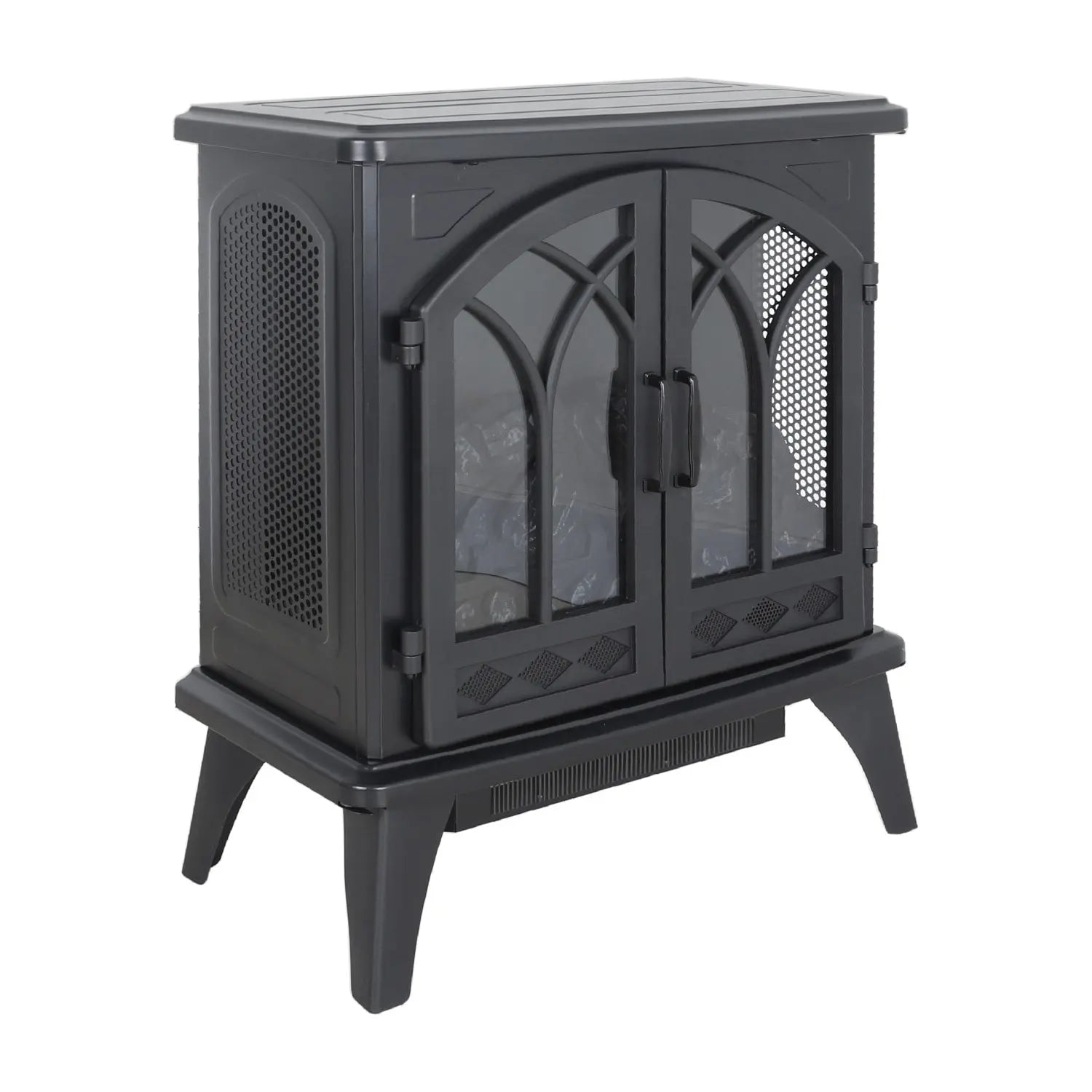 24" Black Metal Electric Fireplace Homeroots Home Decor