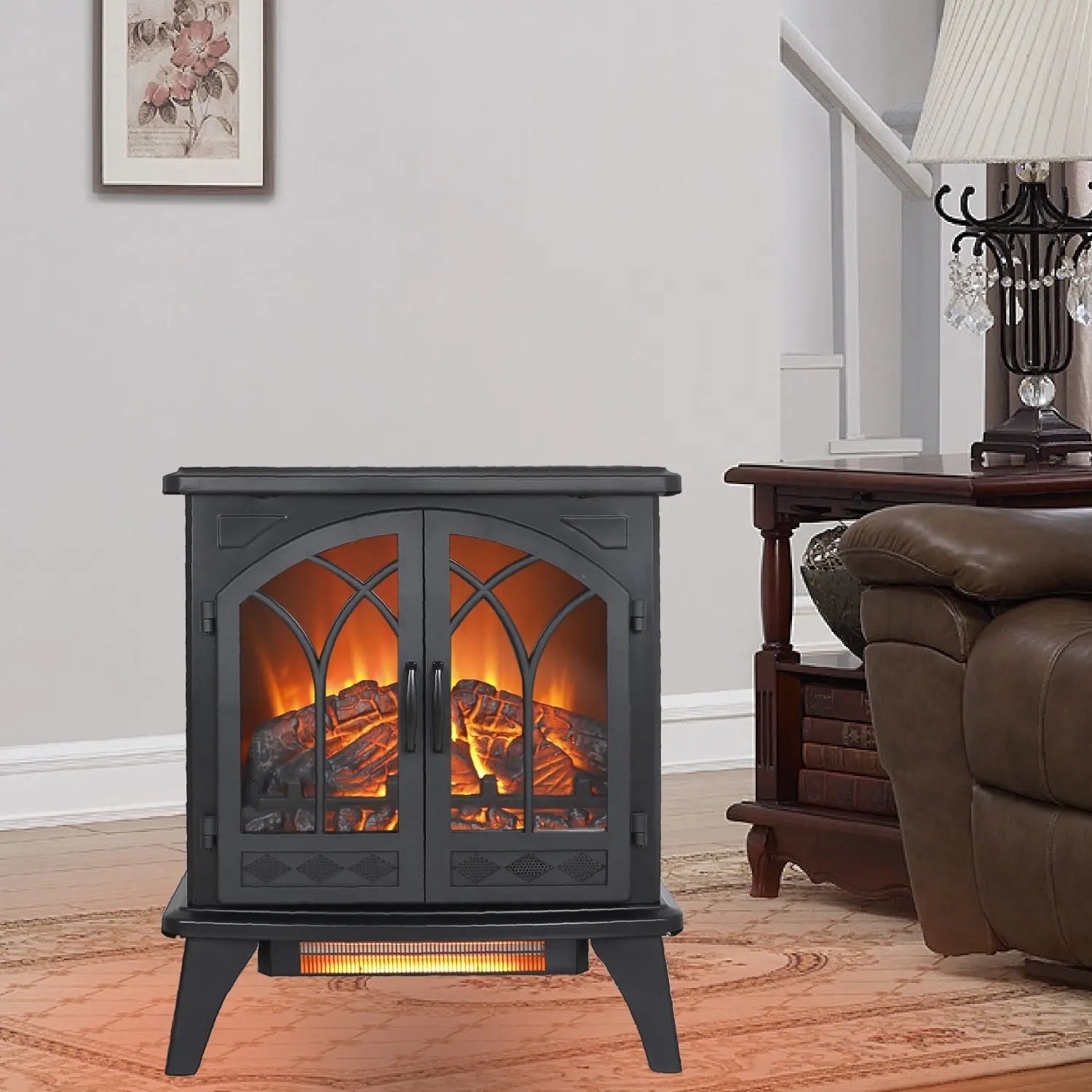 24" Black Metal Electric Fireplace Homeroots Home Decor