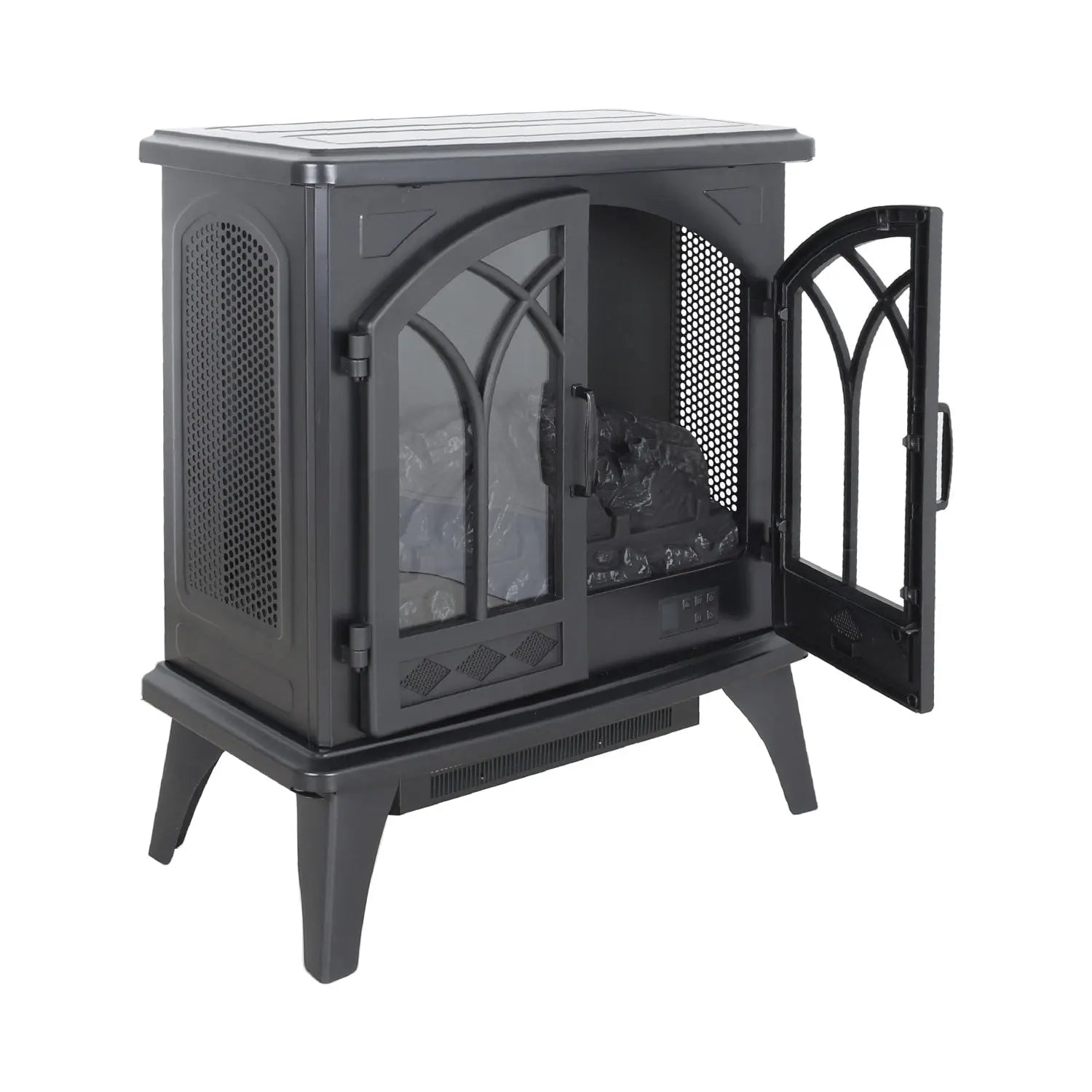 24" Black Metal Electric Fireplace Homeroots Home Decor