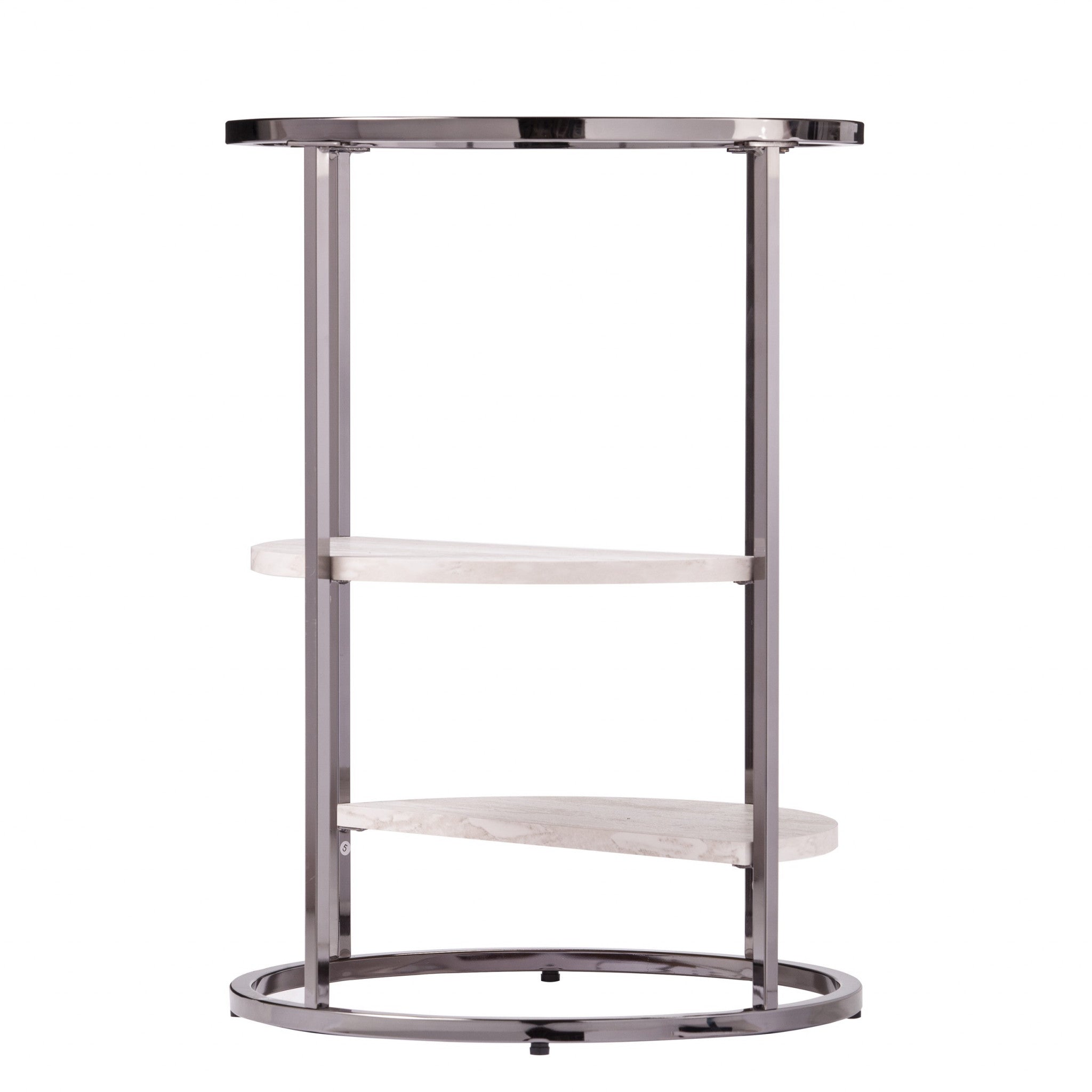 24" Black Metal Glass And Faux Marble Round End Table With Two Shelves Homeroots Living Room