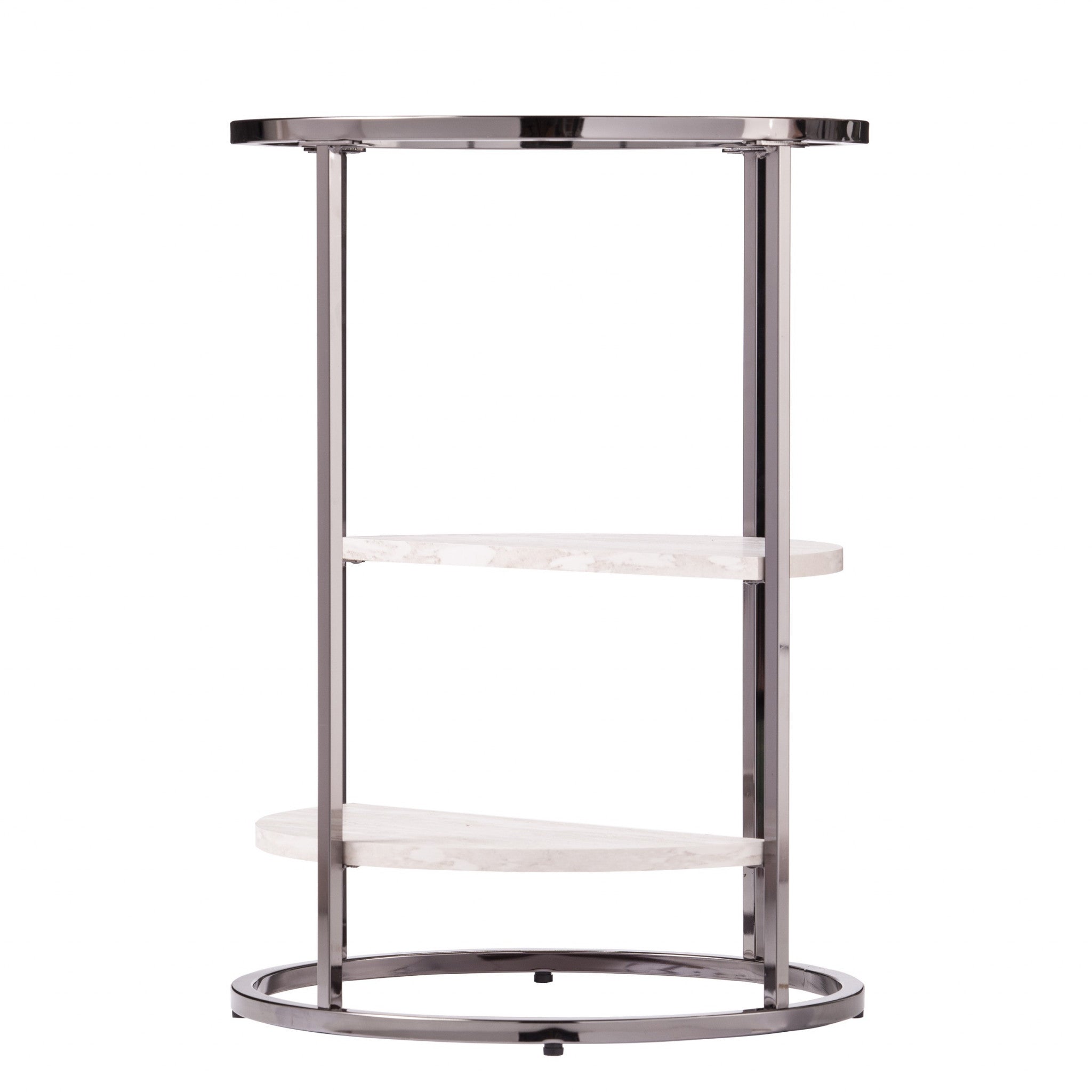 24" Black Metal Glass And Faux Marble Round End Table With Two Shelves Homeroots Living Room