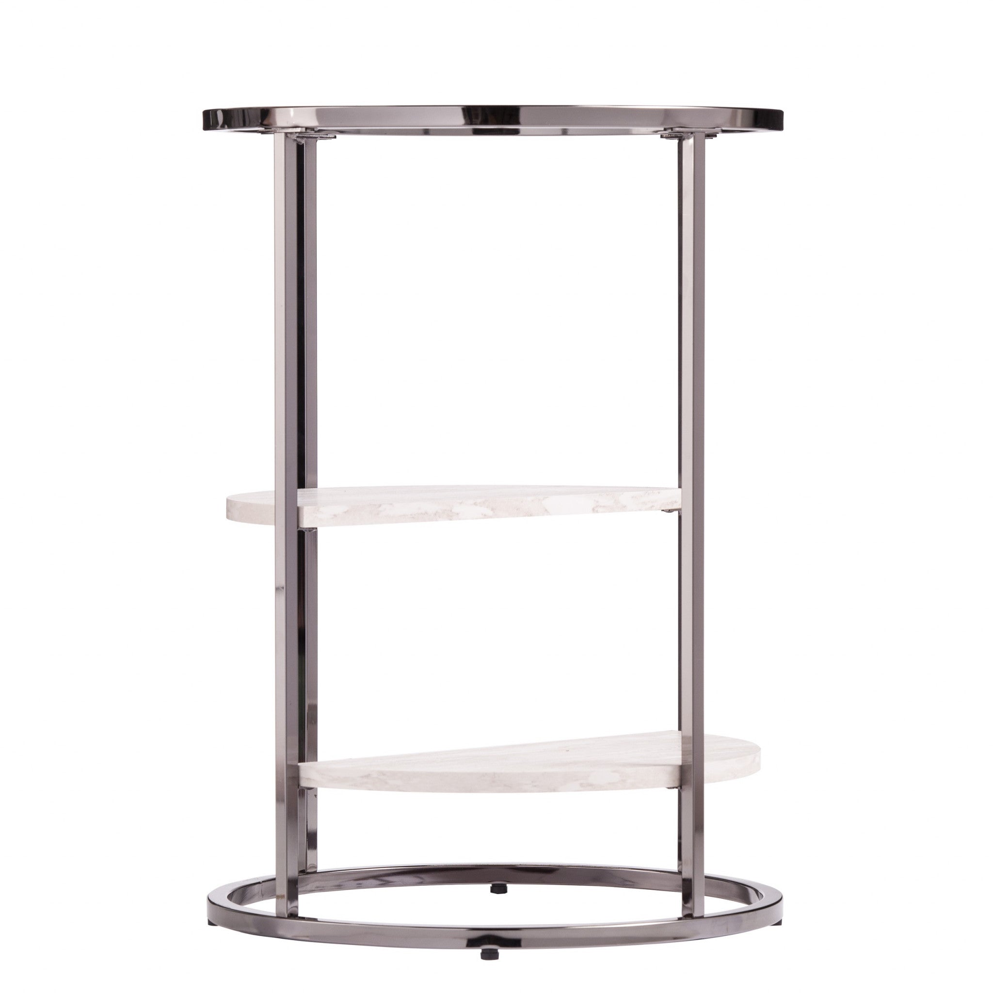 24" Black Metal Glass And Faux Marble Round End Table With Two Shelves Homeroots Living Room