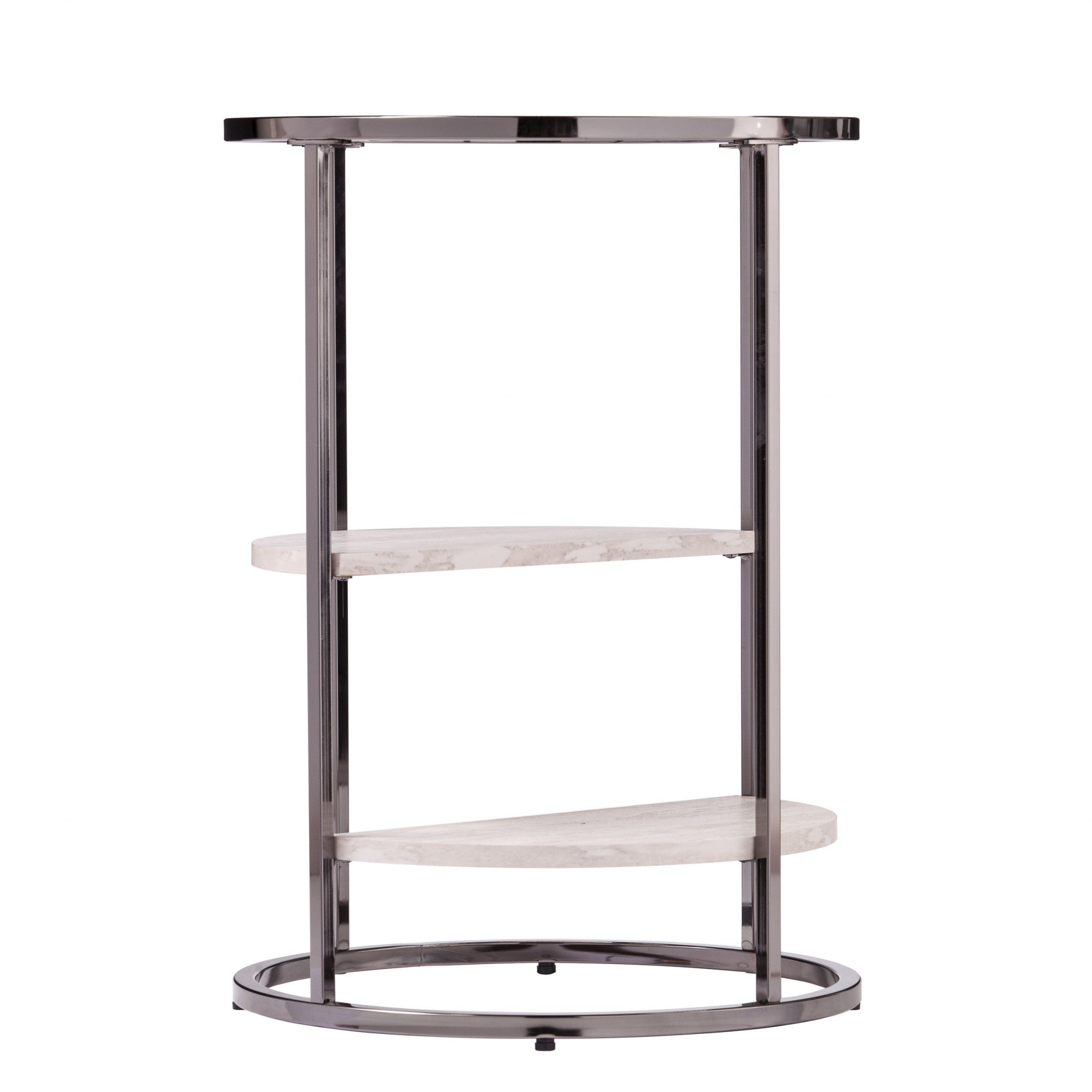 24" Black Metal Glass And Faux Marble Round End Table With Two Shelves Homeroots Living Room