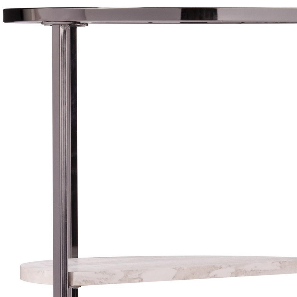 24" Black Metal Glass And Faux Marble Round End Table With Two Shelves Homeroots Living Room