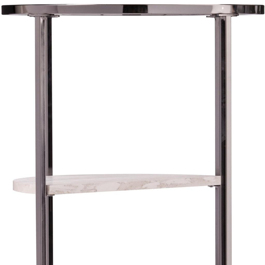 24" Black Metal Glass And Faux Marble Round End Table With Two Shelves Homeroots Living Room