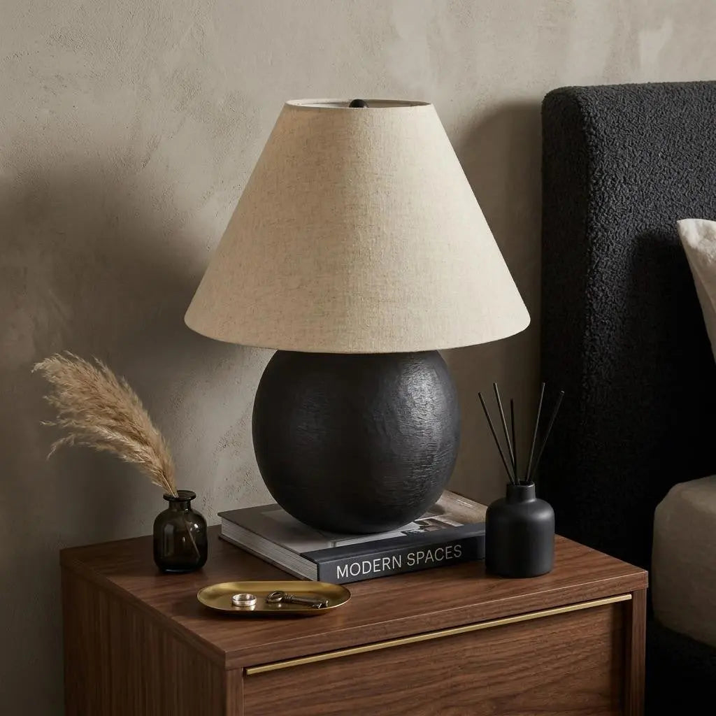 24" Black Round Bedside Lamp With Empire Shade Homeroots Lighting