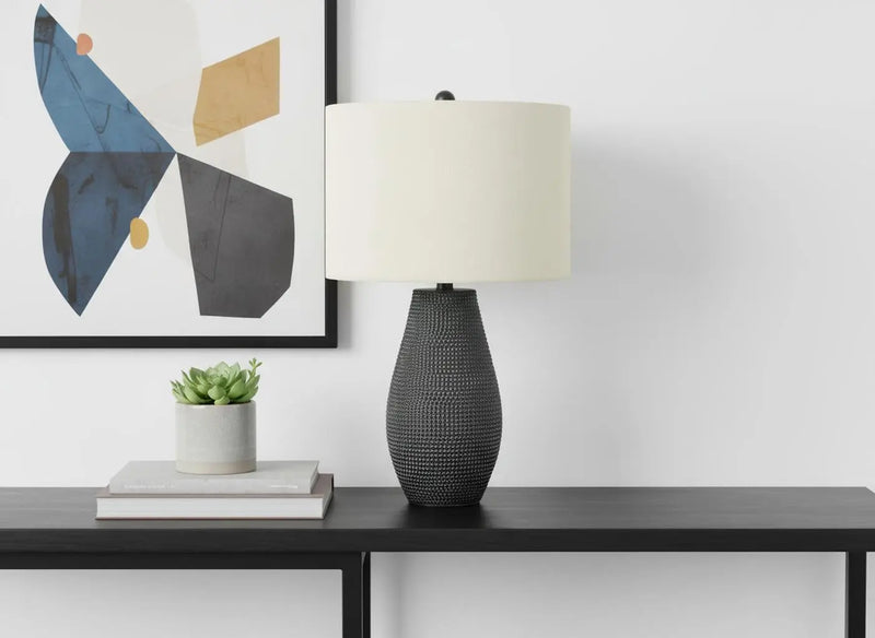 24" Black Round Table Lamp With Ivory Drum Shade Homeroots Lighting