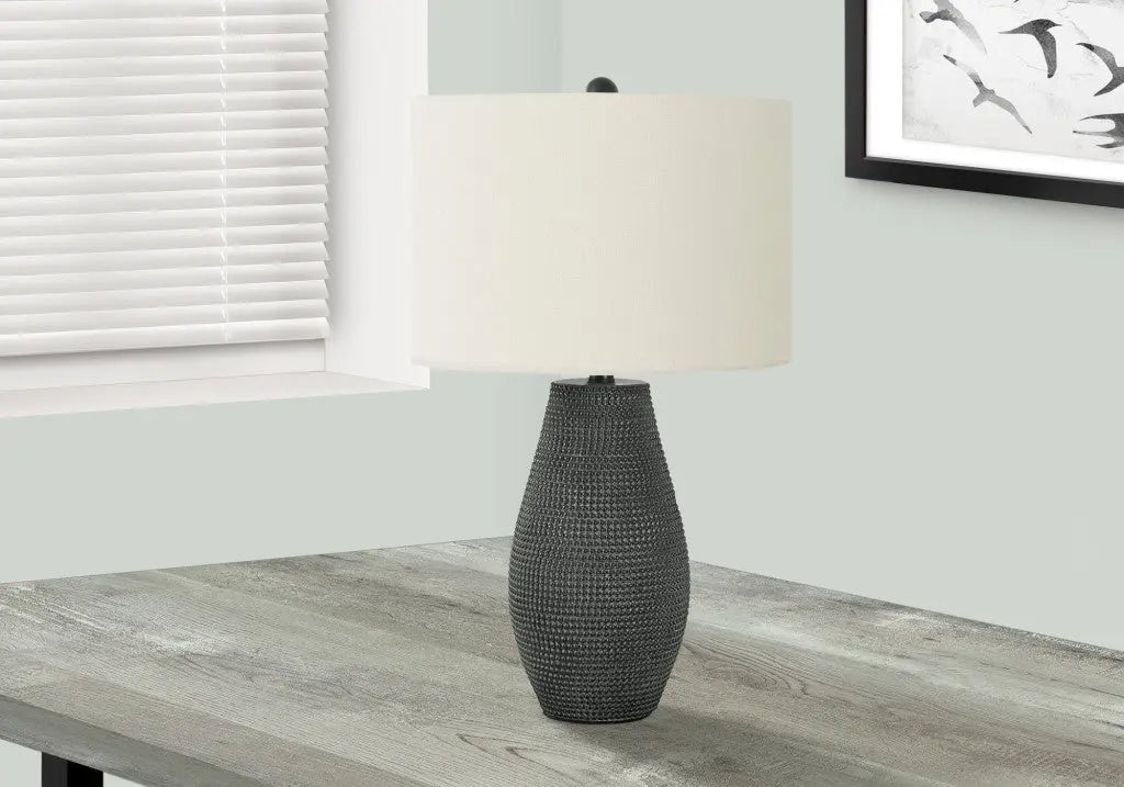 24" Black Round Table Lamp With Ivory Drum Shade Homeroots Lighting