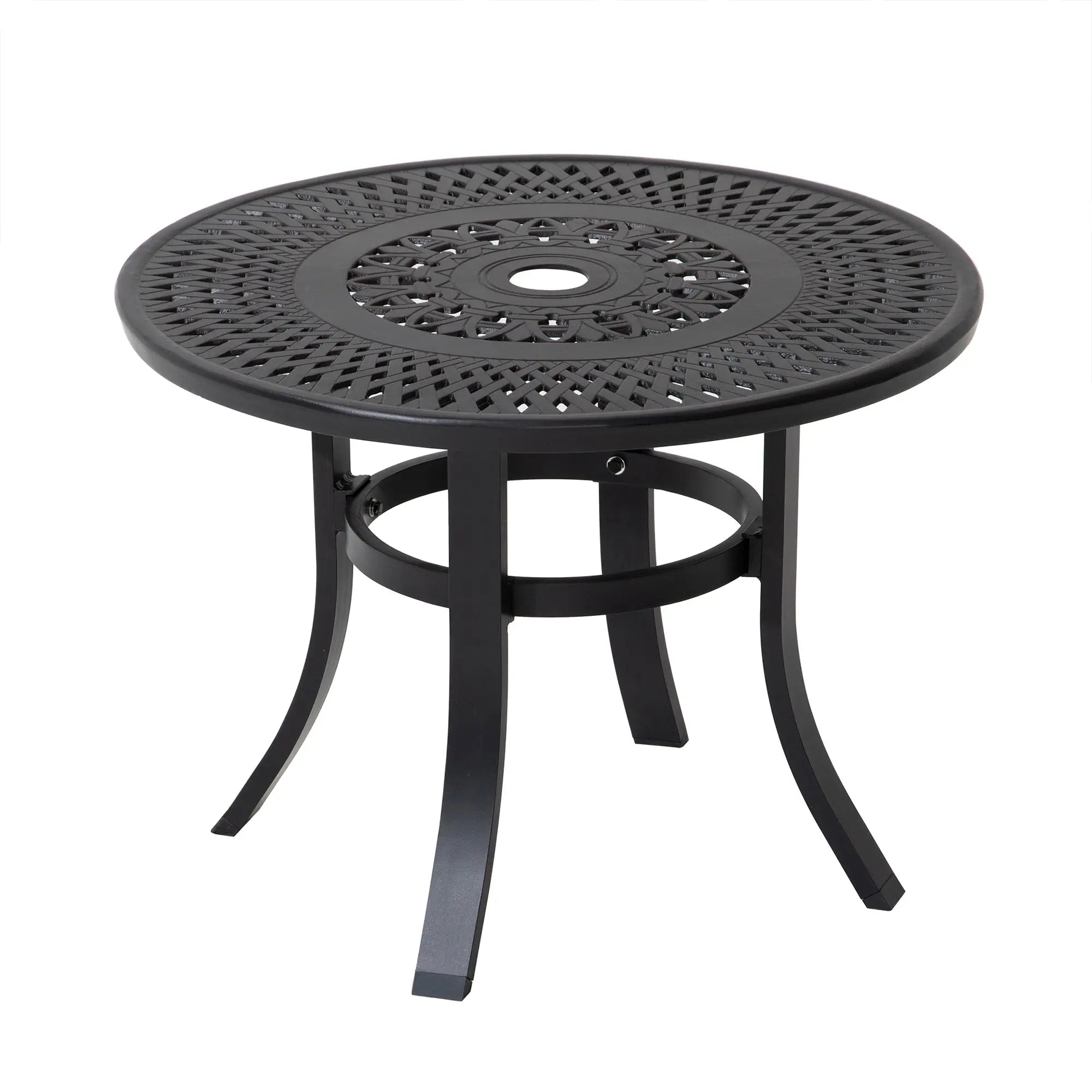 24" Black Rounded Metal Outdoor Bistro Table with Umbrella Hole Homeroots Outdoor