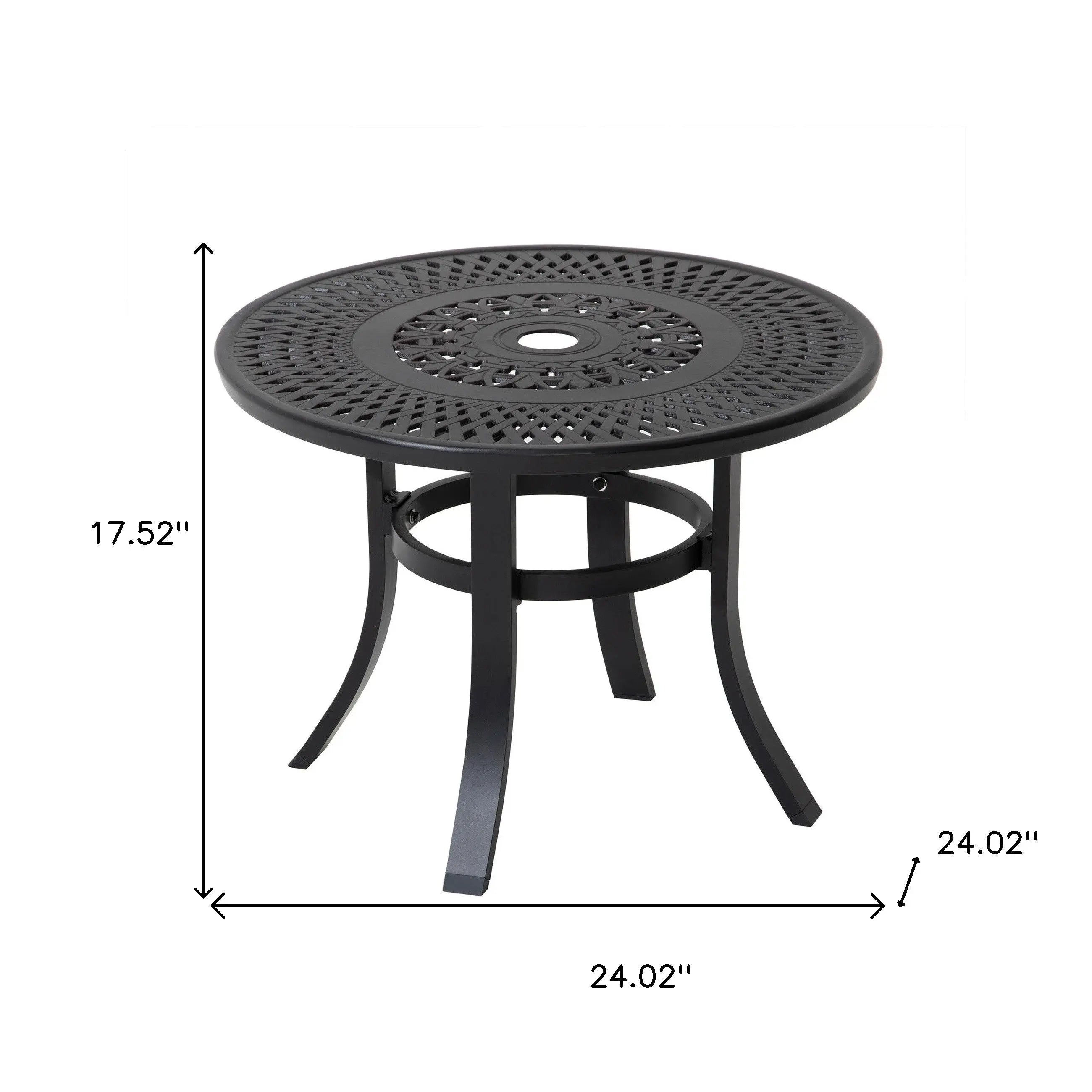 24" Black Rounded Metal Outdoor Bistro Table with Umbrella Hole Homeroots Outdoor