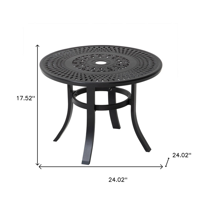 24" Black Rounded Metal Outdoor Bistro Table with Umbrella Hole Homeroots Outdoor