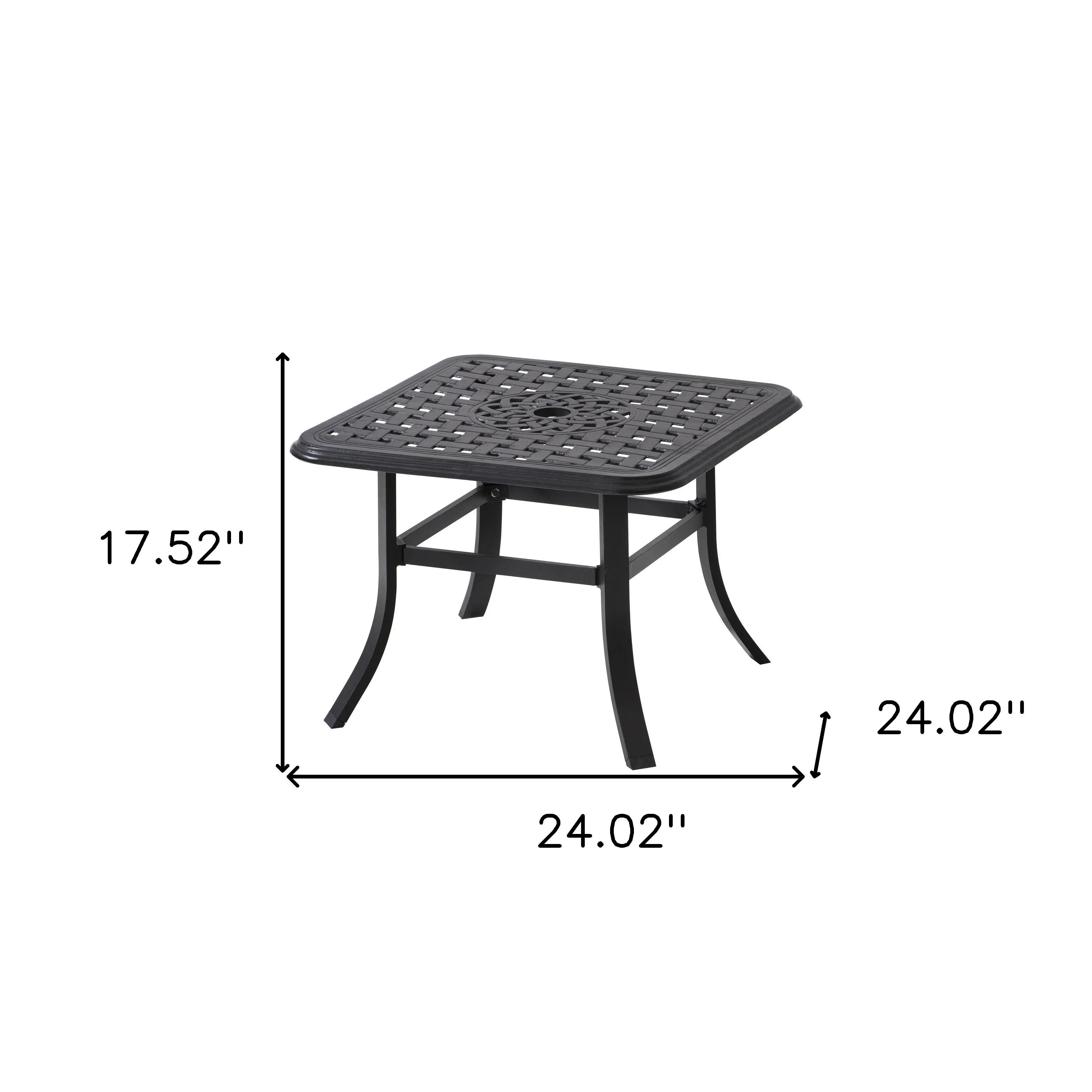 24" Black Square Metal Outdoor Bistro Table with Umbrella Hole Homeroots Outdoor