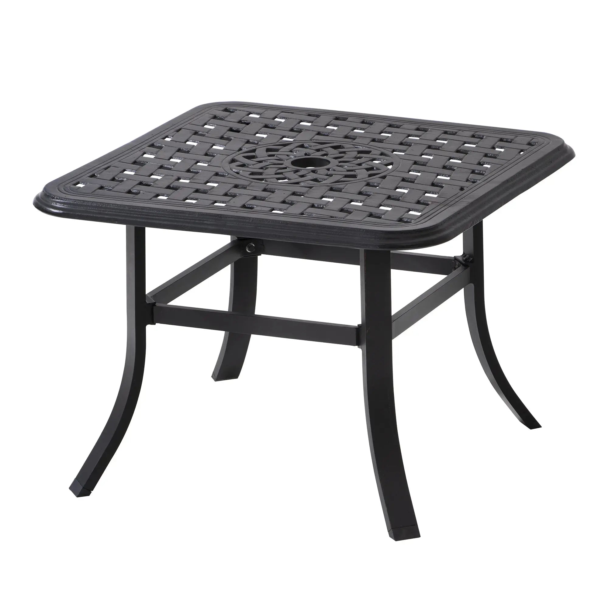 24" Black Square Metal Outdoor Bistro Table with Umbrella Hole Homeroots Outdoor