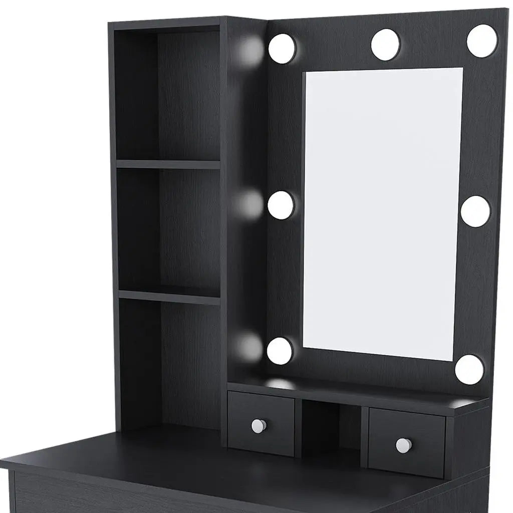 24" Black Wood Mirrored Three Drawer Vanity Table And Lights Homeroots Living Room