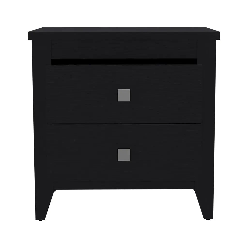 24" Black Wood Two Drawer Nightstand Homeroots Bed & Bath